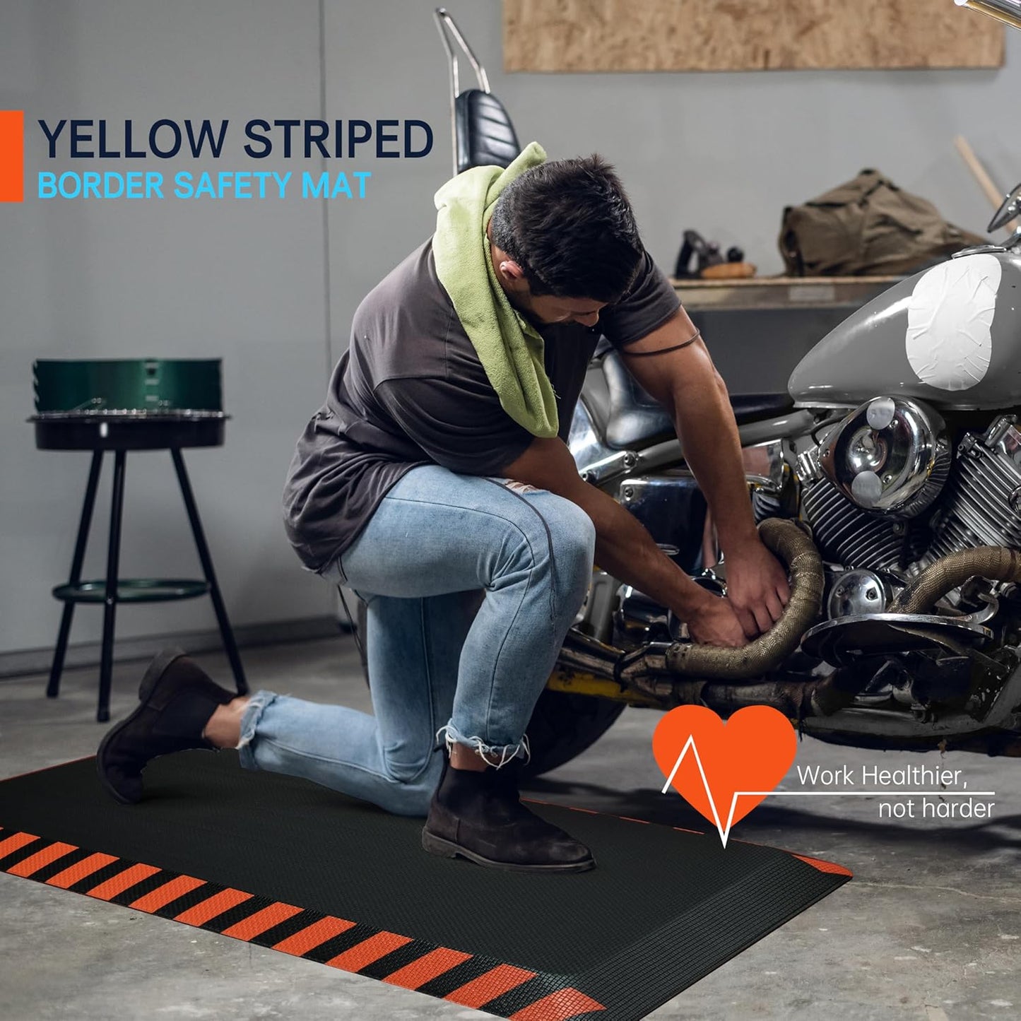 FEATOL Anti Fatigue Mats Industrial 2 Packs, Ergonomic Standing Floor Mat for Work for Stand, Black with Orange Border Safety 20" x 32"-Support for Leg & Back Pain