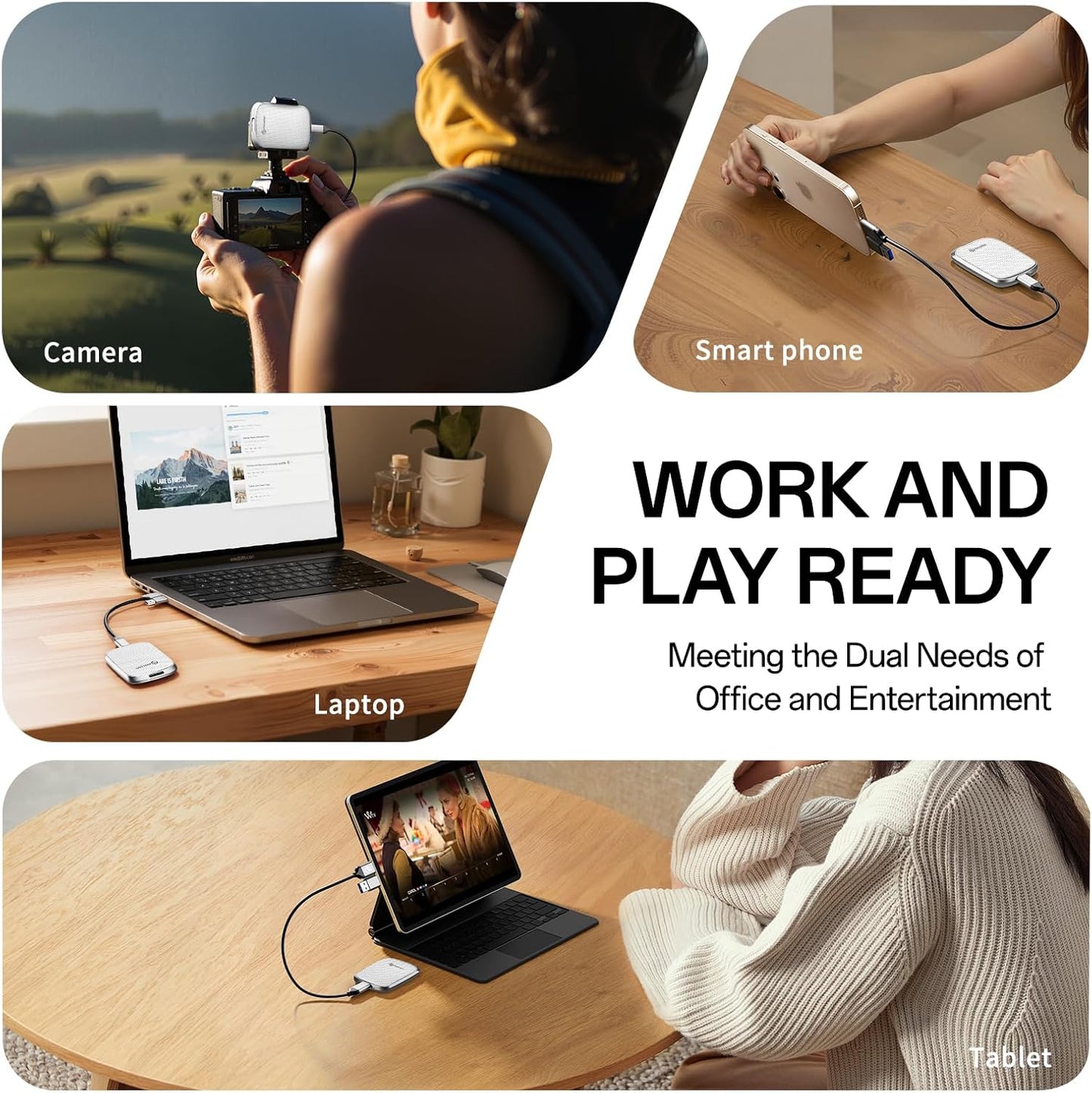 PHIXERO P5PLUS Portable SSD 1TB Up to 550MB/s, USB 3.2 Gen 2 External Solid State Drive,USB C to C&A for Smartphone,Tablet,PC,Labtop (White)