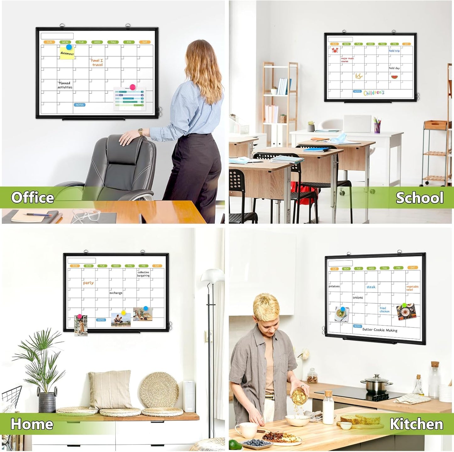 Dry Erase Calendar Whiteboard for Wall, 36" x 24" Double-Sided Magnetic Monthly WhiteBoard Calendar Dry Erase, Wall Hanging Aluminum Frame Calendar Board with Tray for Home, School, Office
