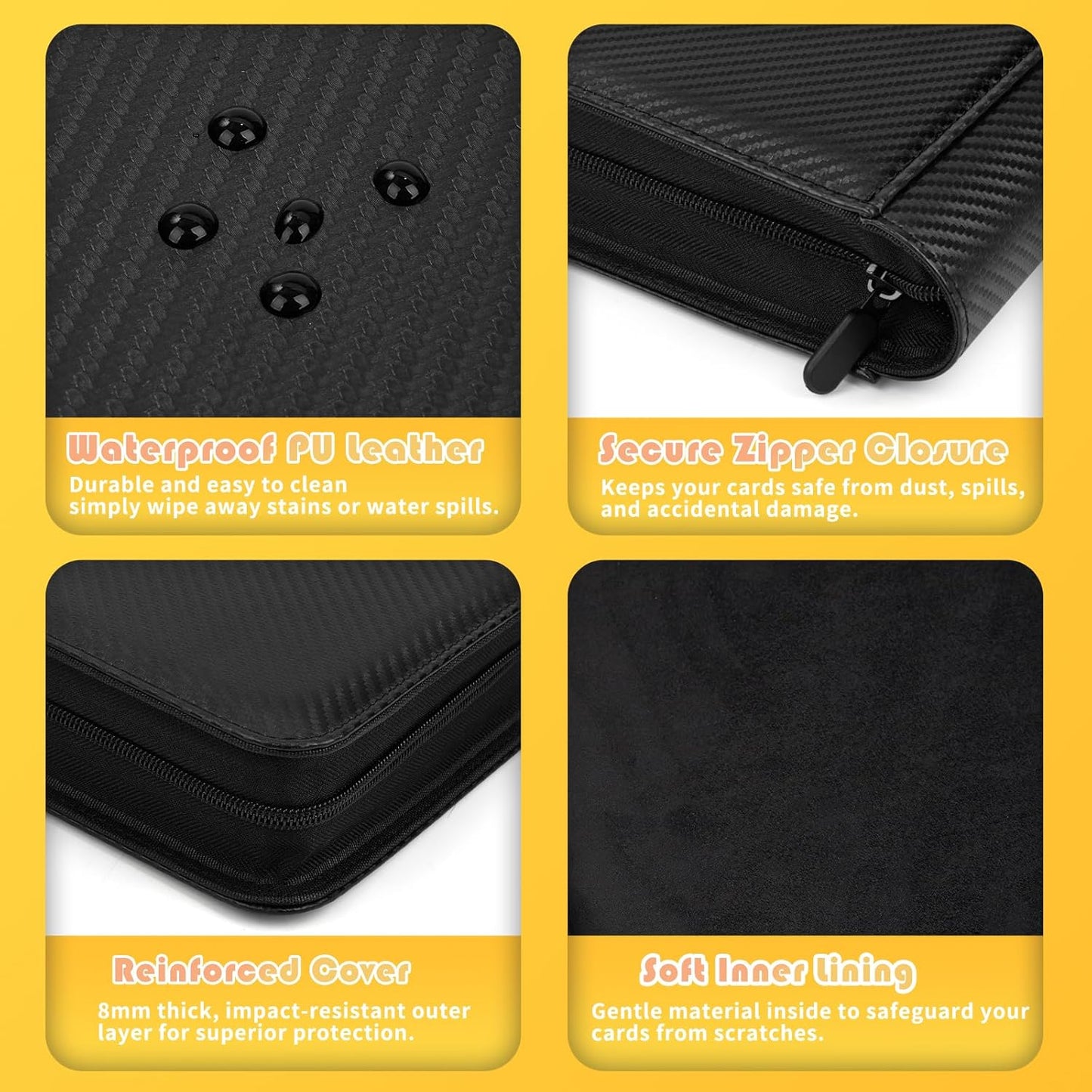 Premium 1000+ Pockets Trading Card Binder, 16-Pocket Ringless Side-Loading Album for TCG, MTG, Lorcana, Sports & Standard-Size Cards (Black1)