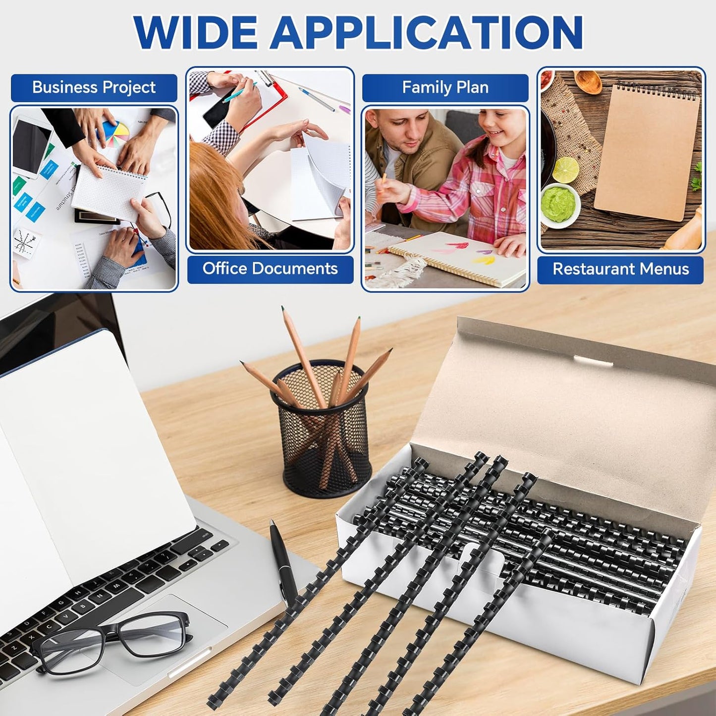 MYFULLY 100 Pack 21 Ring Plastic Comb Binding Spines | 3/8 Inch Diameter, 55 Sheet Capacity, A4, Black Binding Comb (3/8" (55 Sheet Capacity))