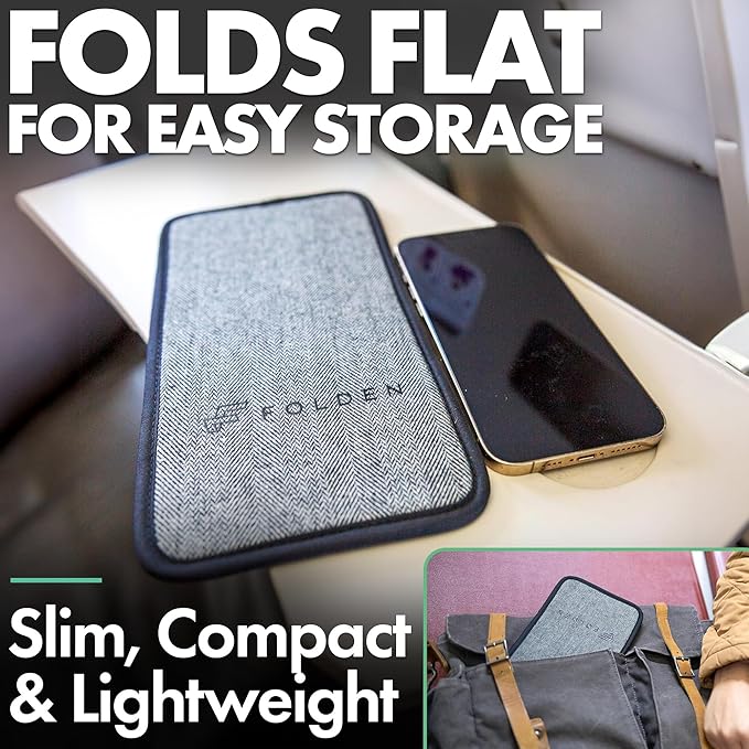 Folden Airplane Phone Holder, Flexible Cell Phone Holder, Folding Cellphone Stand for Desk, Bed, Office, Treadmill - Airplane Gadgets for Long Travel Accessories - Plane Essentials (Tweed)