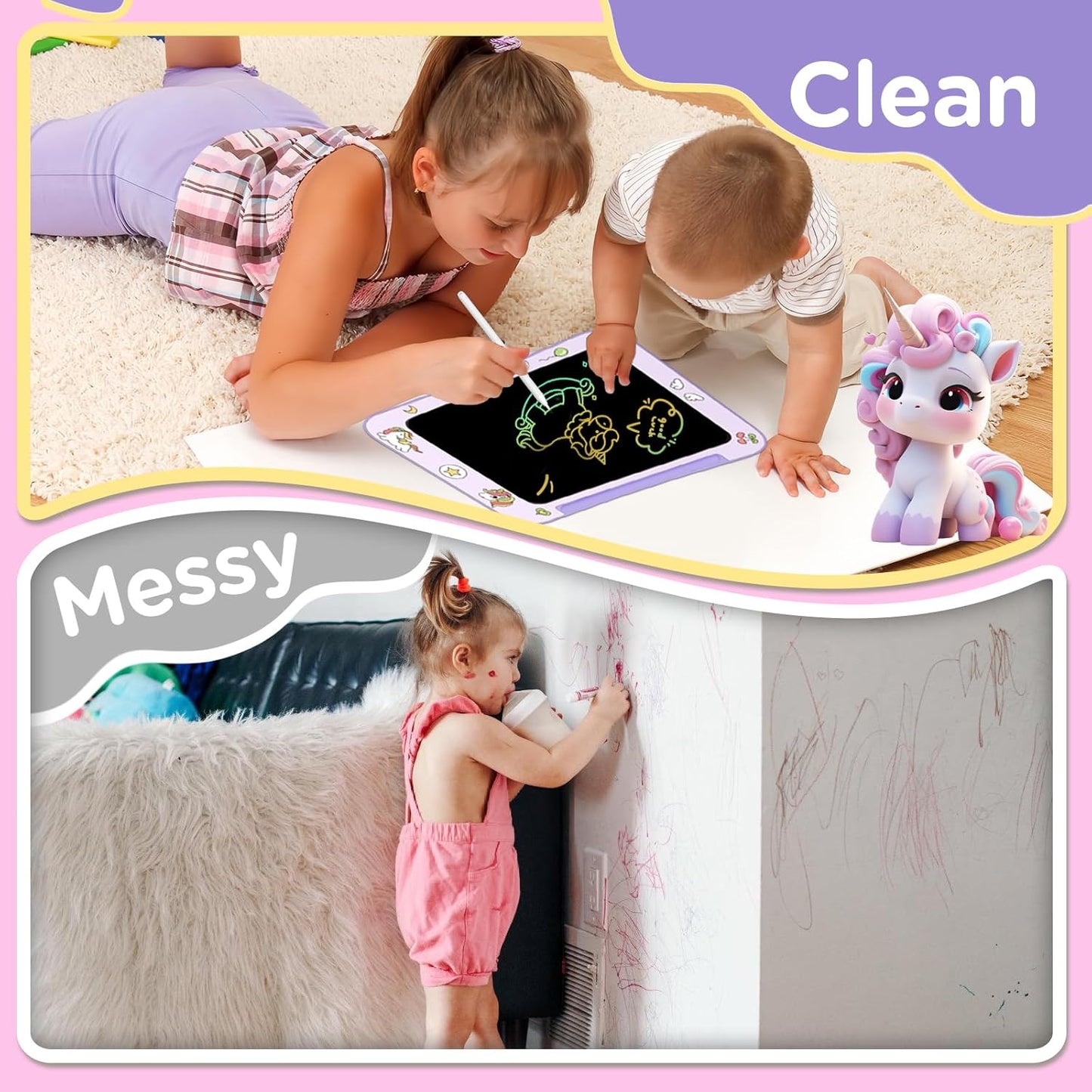 LCD Writing Tablet for Kids, Colorful Screen Drawing Board for 3-7 Year Old Boys & Girls - Educational Toys for Birthday & Christmas (Unicorn)