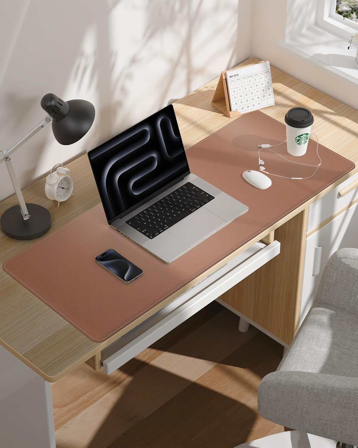 Large Desk Mat - 48" x 17"Leather Desk Pad Protector, Office Desk Mat, Non-Slip PU Leather Large Mouse Pad, Waterproof Desk Blotter Mat, Desk Cover for Office and Home (Champagne Gold)