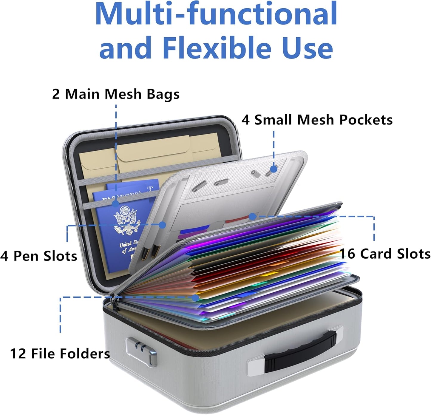 TIGERKING Fireproof Document Box Hard Shell, Fire Proof File Box for Documents with Combination Lock, File Safe Boxs Fireproof Waterproof with Handle, Durable Organizer for Home Office Storage - Grey