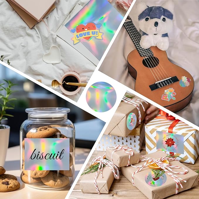 Printable Holographic Silver Sticker Paper, Laser & Inkjet Printable 8.5 x 11 Inches Dries Quickly Stickers Rainbow Vinyl Label 22 pcs