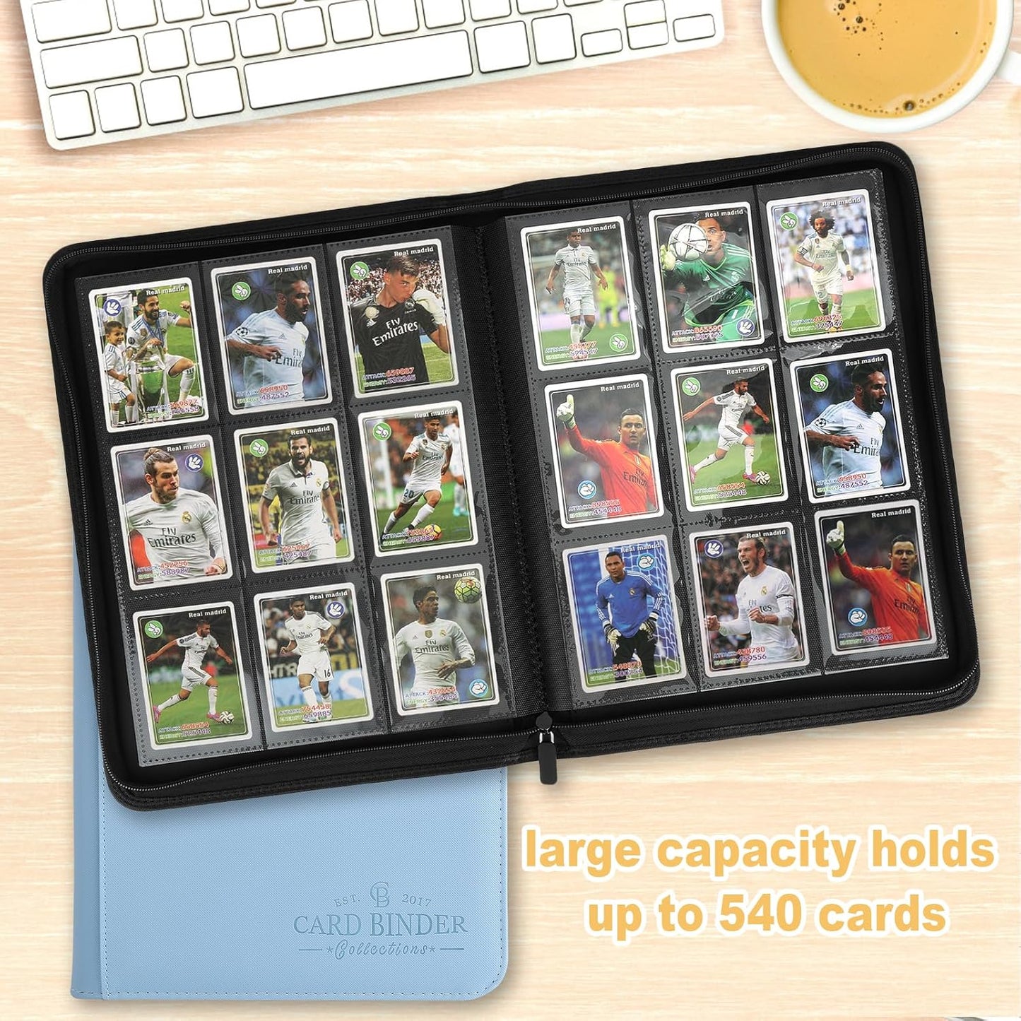 9 Pockets Card Binder,Premium Zip Trading Card Binder,540 Double Sided Pocket PU Collection Binder, Collector Album, Card Folder for MTG, TCG, Business Cards.(Light Blue)