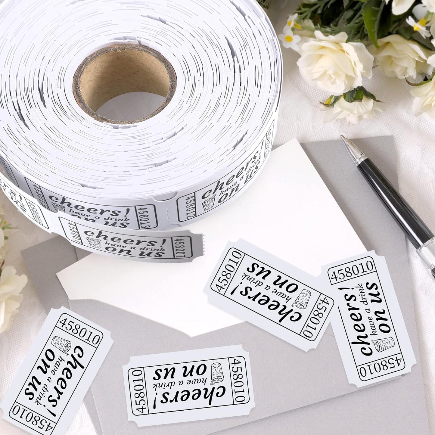 TaoBary 2 Rolls 1000 Pcs Free Drink Ticket Roll Raffle Party Tickets for Events Wedding and Parties(Wedding)