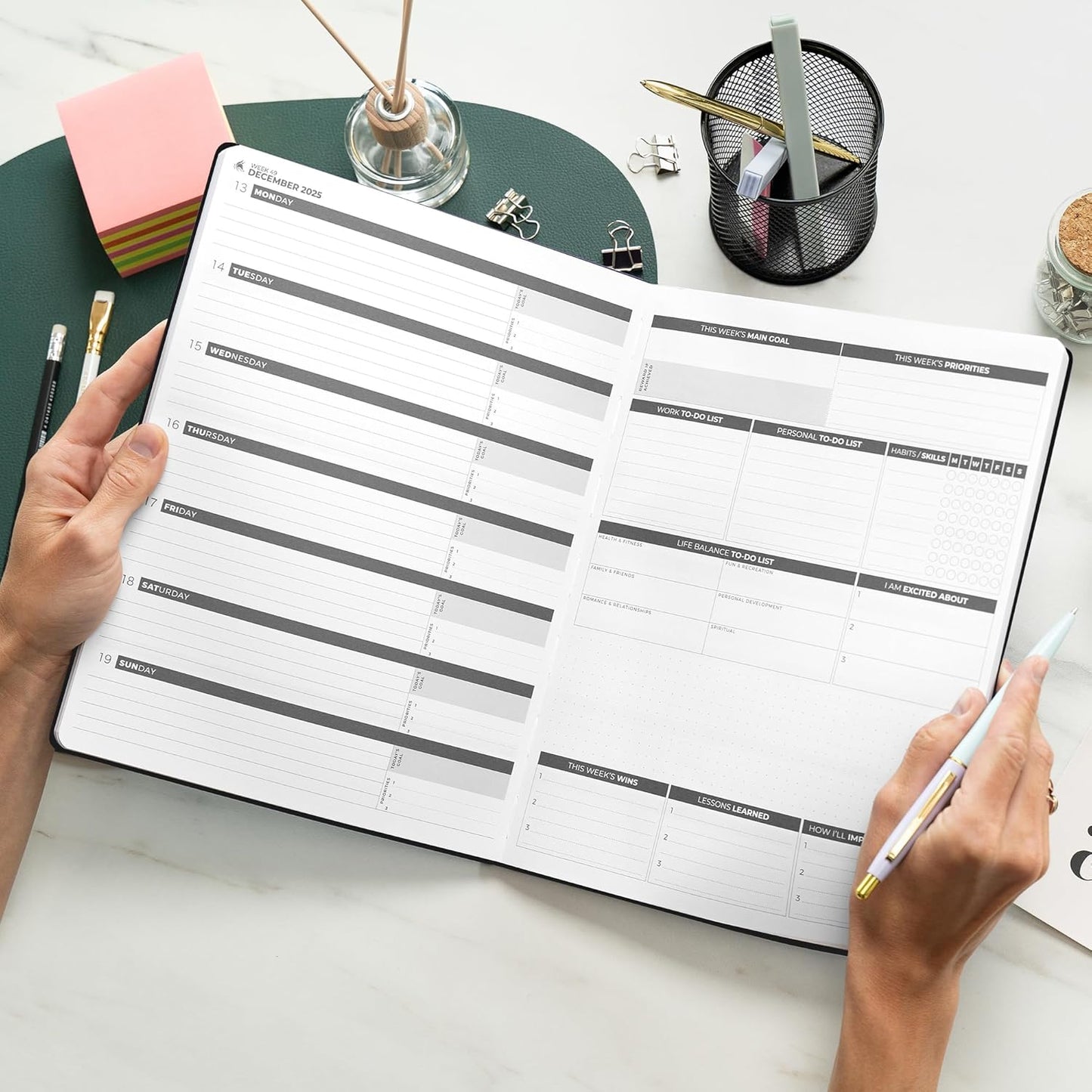 Clever Fox Planner PRO Dated (Jan 2025–Jan 2026) Weekly & Monthly Life Planner to Increase Productivity, Time Management and Hit Your Goals – Organizer, Gratitude Journal – A4 Size (Black)