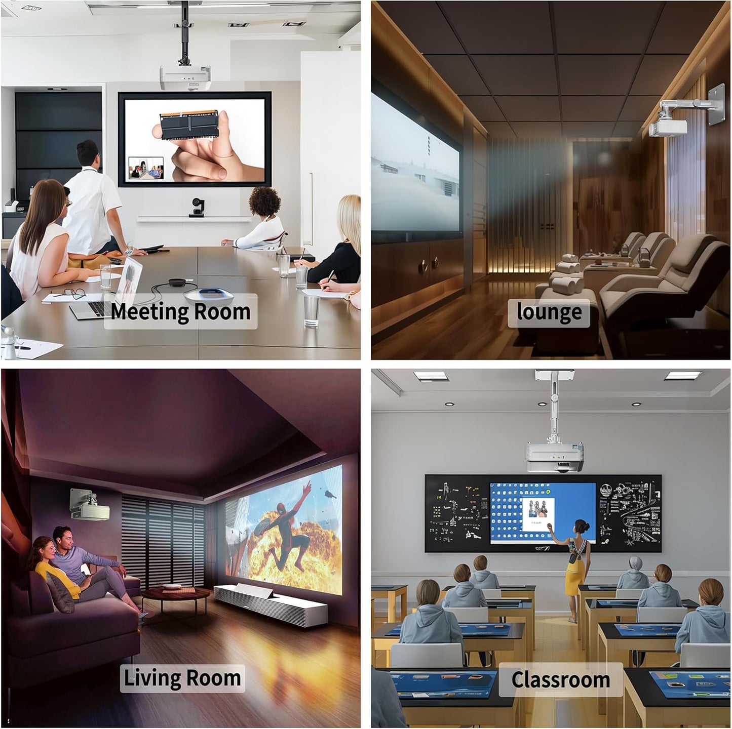 Projector Stand - Single Hole Hanging Height Adjustable Ceiling/Wall Mount, Aluminum Alloy Material, Load 33 lbs - Silver