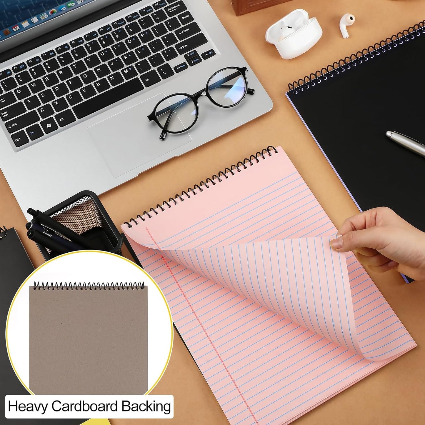 Resurhang 6 Pcs Legal Pad Top Spiral Bound Notebook 70 Sheets Wirebound Notepad Double Sided Ruled Memo Steno Pad with Stiff Back Cover for Business(8.5 x 11 Inches,No Holes,Morandi Color)
