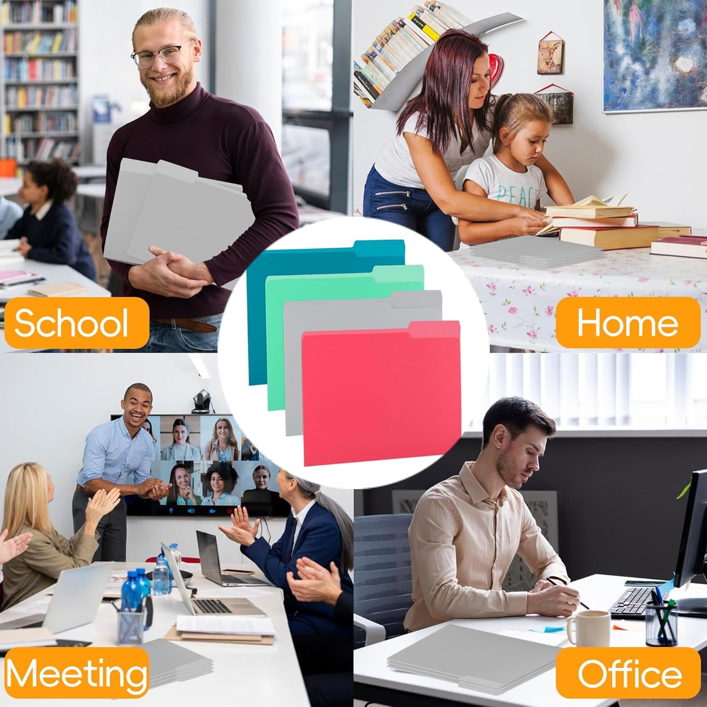 100 Packs File Folder,Grey File Folders Letter Size,1/3-Cut Tabs,8.5x11 Inch File Folders for Office,School and Home,Organizer Documents