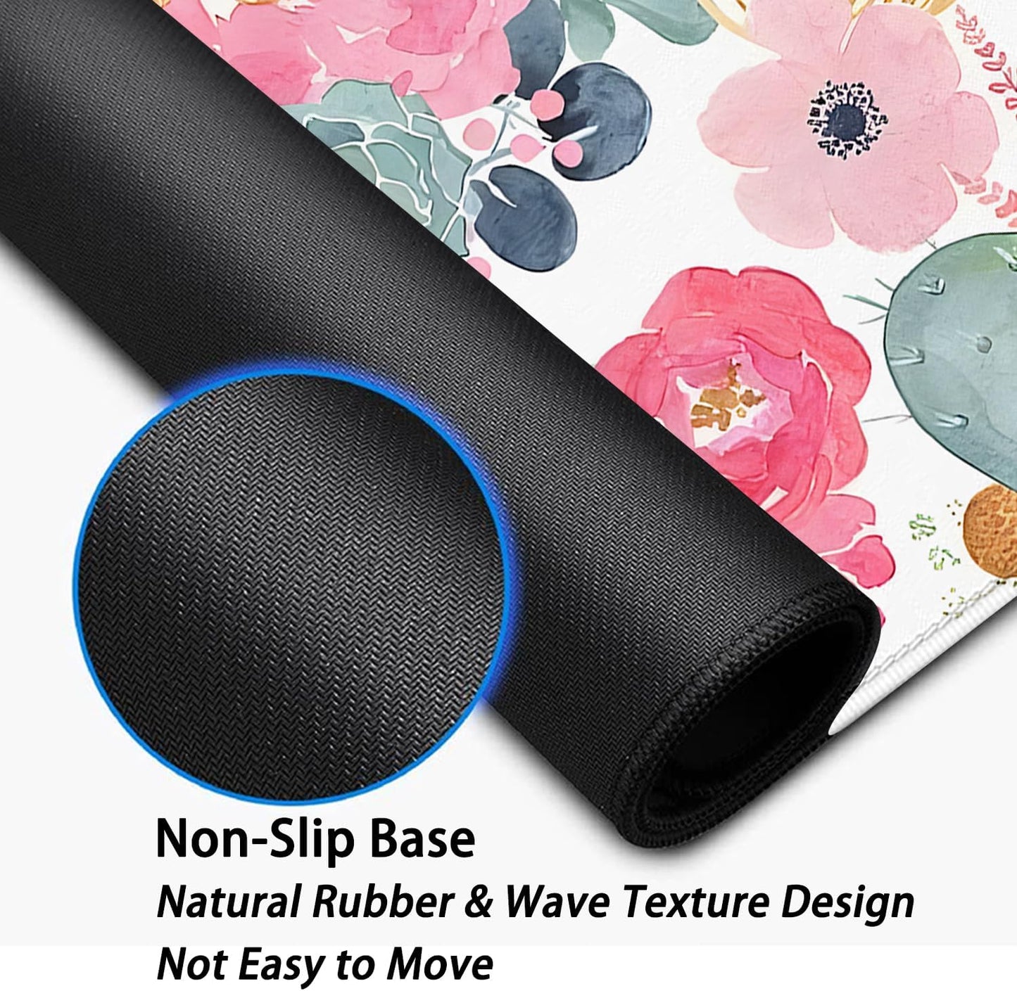 Watercolor Flowers Desk Pad Mouse Pad,Large Floral Mouse Mat with Stitched Edges,Non-Slip Rubber Base Mousepad for Office PC Keyboard Laptop and Home Work Desk Mat(27.5X11.8 in)