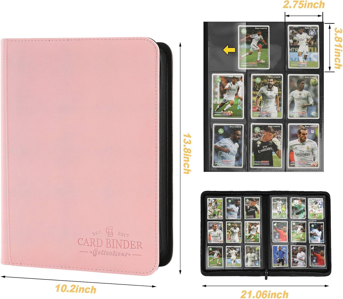 9 Pockets Card Binder,Premium Zip Trading Card Binder,540 Double Sided Pocket PU Collection Binder, Collector Album, Card Folder for MTG, TCG, Business Cards.(Pink)