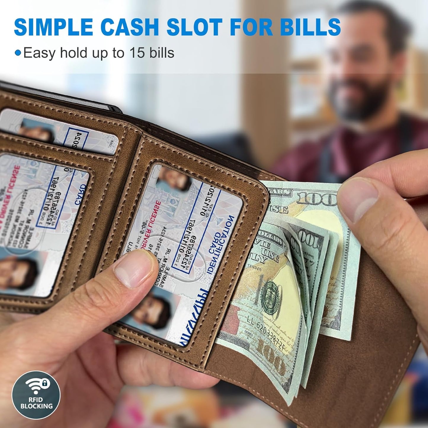 Airtag Wallet for Men,with Cash Pocket 2 ID Window 9-12 Cards,Metal Case Smart Slim Pop Up Credit Card Holder Flip with Magnetic Closure RFID Blocking Trifold wallet with Gift Box