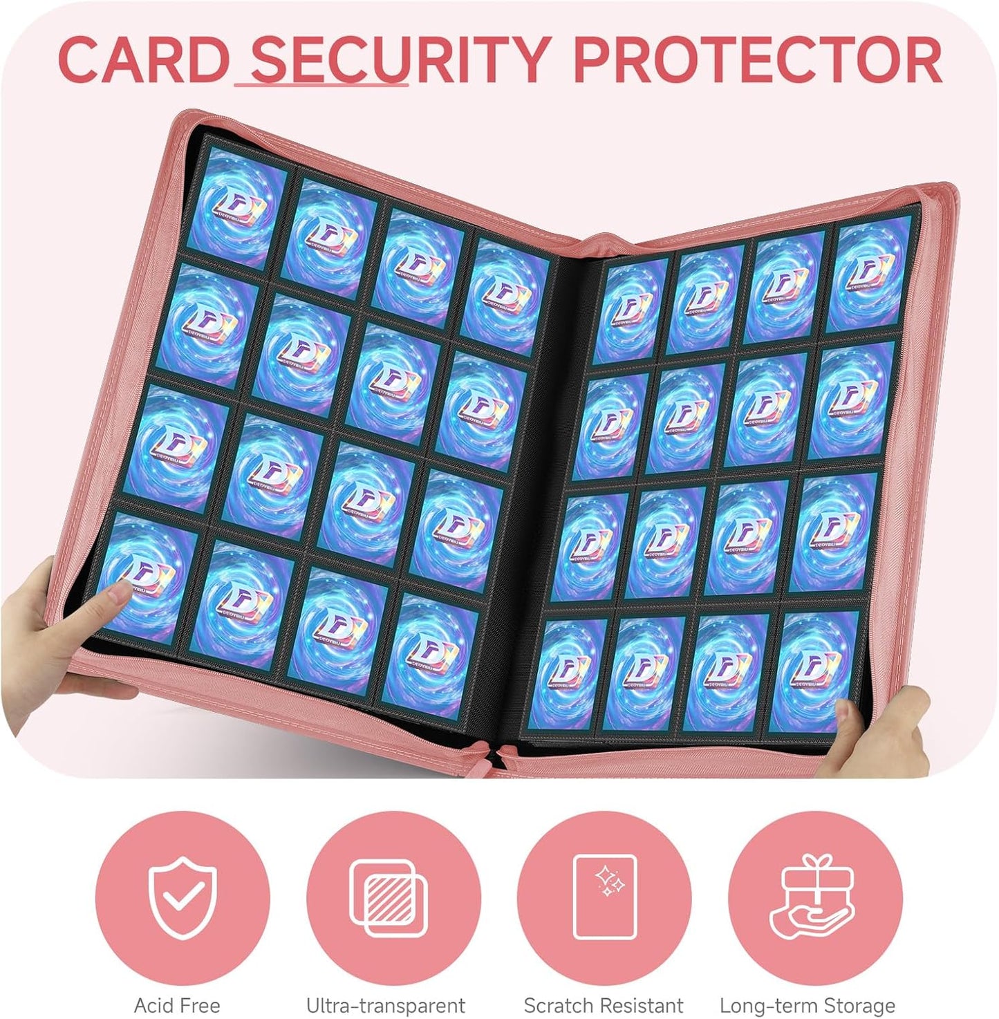 Card Binder with 1024 Cards,16 Pocket Trading Card Binder Includes 32 Page Storage Sleeves,Collection Card Album,Card Holder to Organize and Protect Cards,Pink