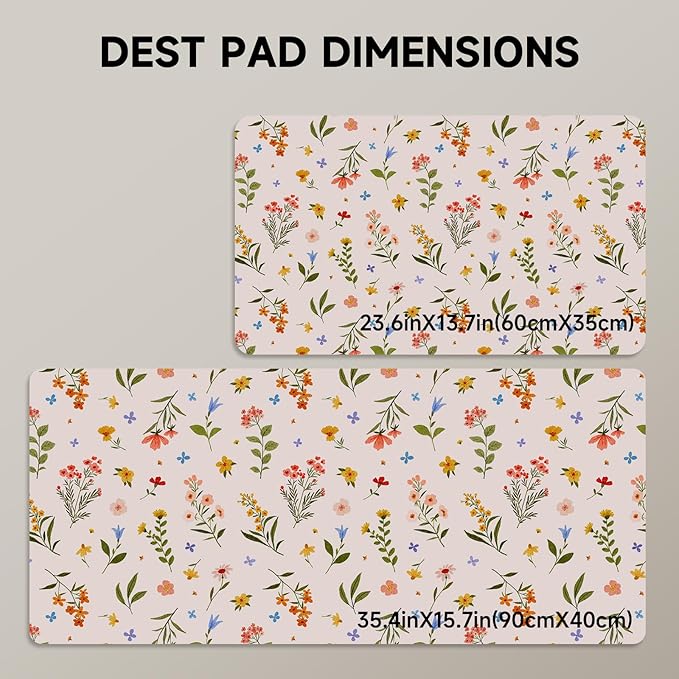 Botanical Floral Desk Pad Blotter,Large Mouse Pad 35 x 17in,PU Leather Desk Mat Writing Pad Protector, Non-Slip Waterprrof,Desktop Decor for Home Office & Gamers Women Girls (Colorful Floral)