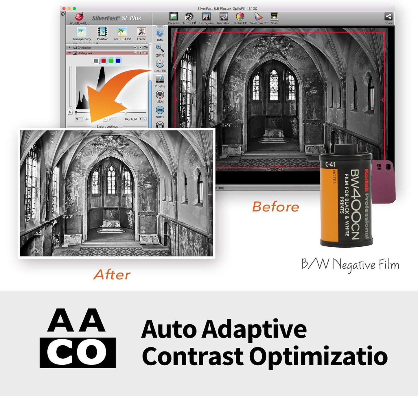 Plustek OpticFilm 8100-35mm Negative Film/Slide Scanner with 7200 DPI and 48-bit Output. Bundle Silverfast SE Plus 9, Support Mac and Windows