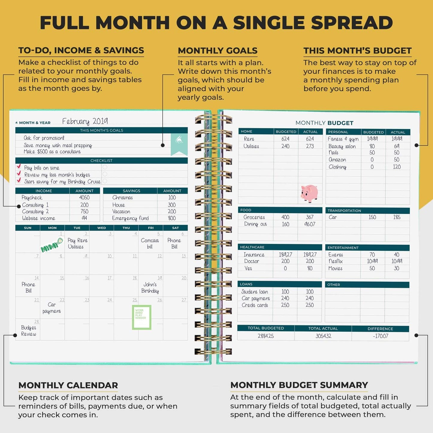 Clever Fox Budget Planner & Monthly Bill Organizer With Pockets. Expense Tracker, Budgeting Journal & Financial Book. Large, 8x9.5" (Mint Green)