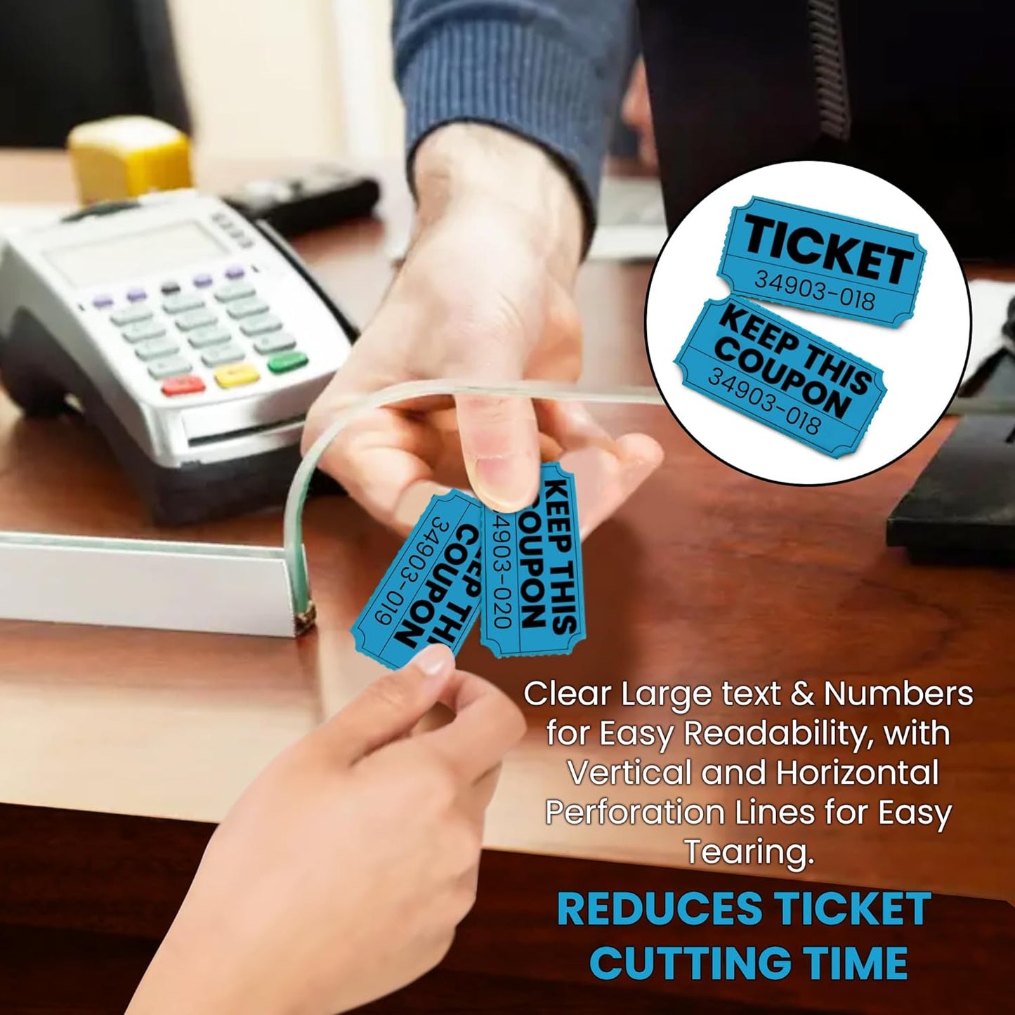 Pm Company 1000 Raffle Tickets Double Roll, 50/50 Blue Raffle Tickets for Events, Carnivals, Fundraisers, Classroom Rewards, and Prizes - Premium Quality