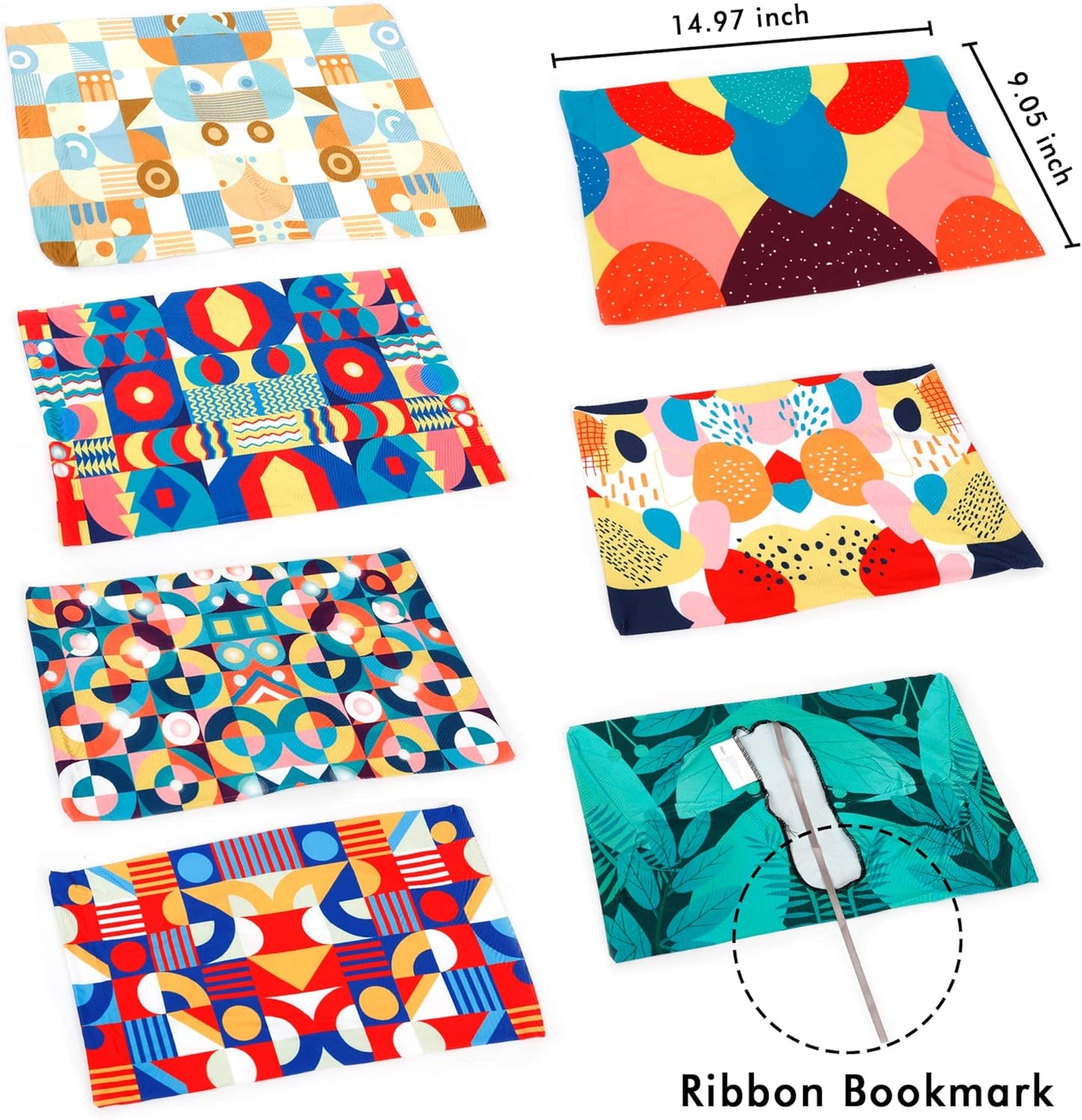 Geometric Pattern Book Covers, Feela 7 Pack Stretchable Jumbo Fabric Washable Durable Reusable Nylon Book Covers, for Hardcover Textbooks Notebooks up to 9”x11”