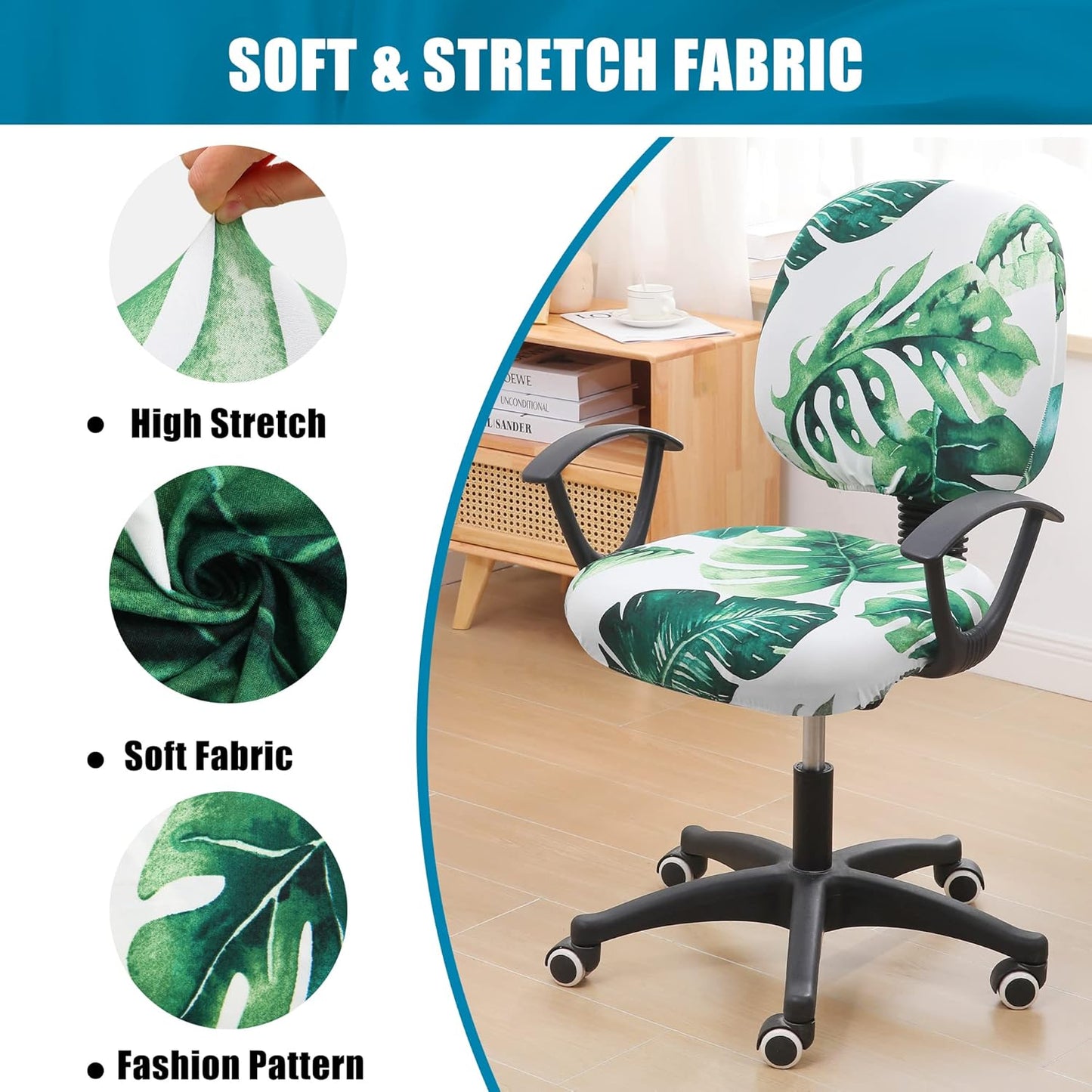 Smiry Stretch Printed Office Computer Chair Covers, Universal Washable Removable Desk Rotating Chair Slipcovers Protector, Seat + Backrest Cover - Green