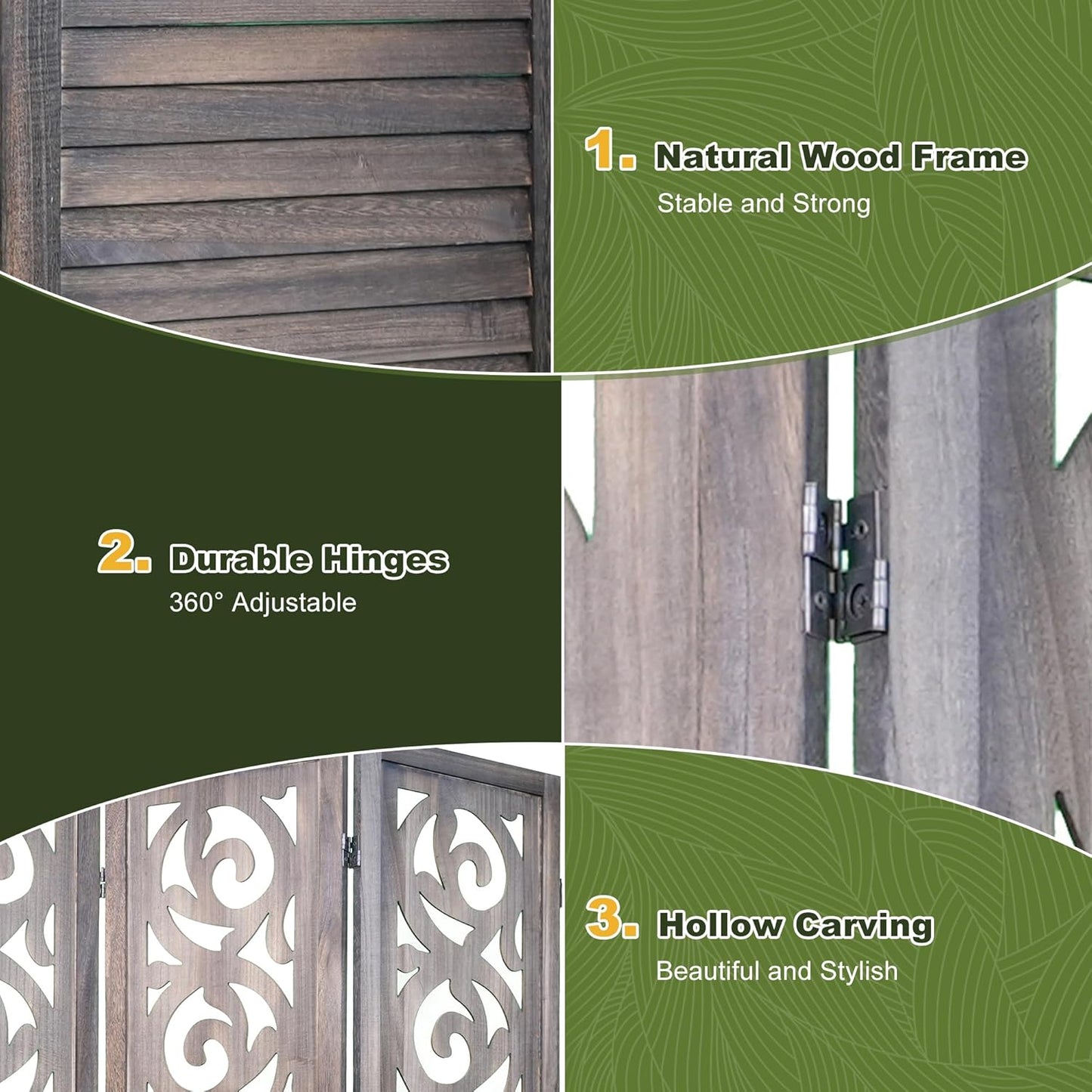 NicBex 8 Panel Room Divider 5.6FT Wood Carved Room Dividers, Folding Privacy Screens Portable Freestanding Partition Wall Dividers for Home Bedroom Office, Rustic Brown