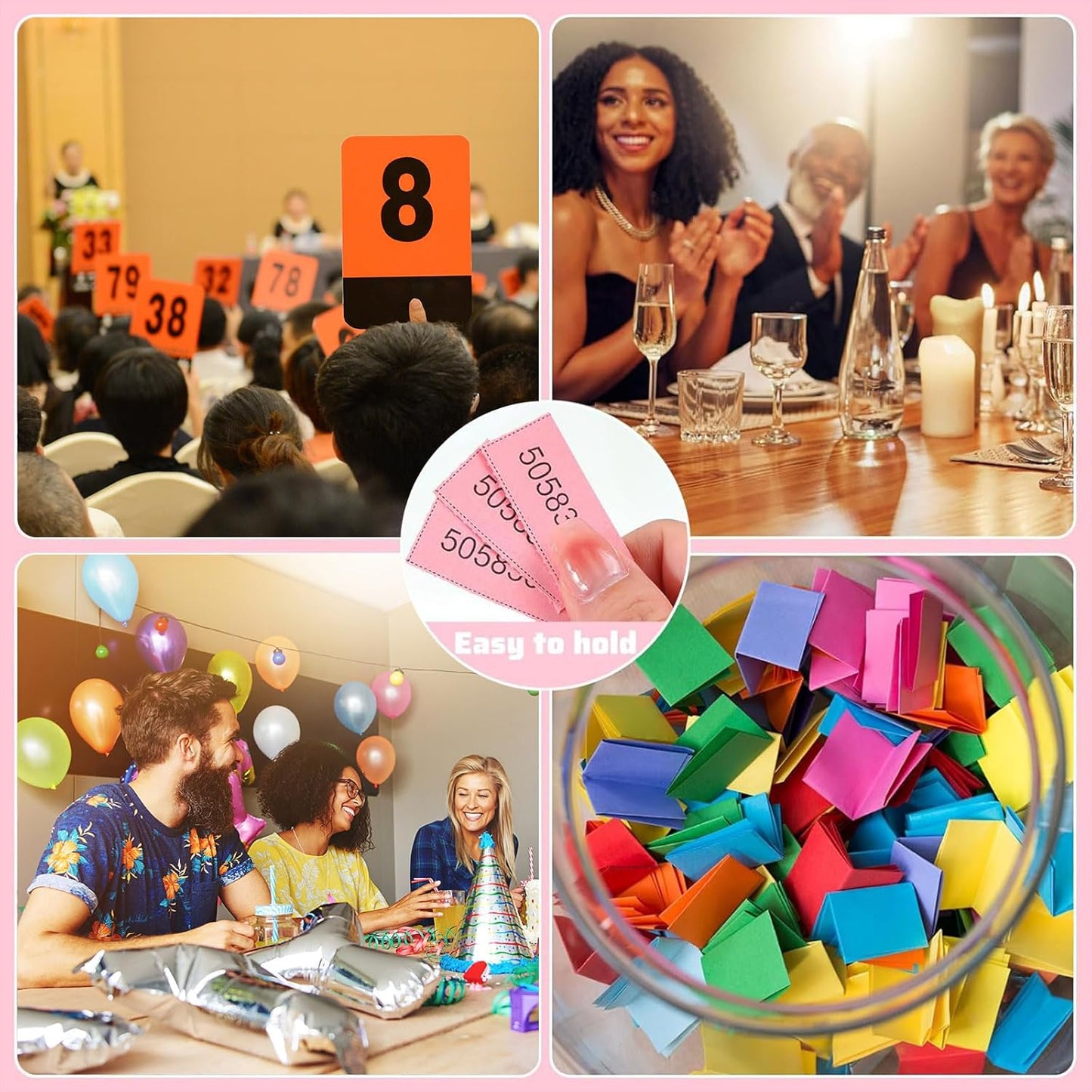 Kosiz 504 Sheets 25 Bid Raffle Ticket with Different Numbers Per Sheet Chinese Auction Tickets for Events Church Basket Auction Silent (Pink)