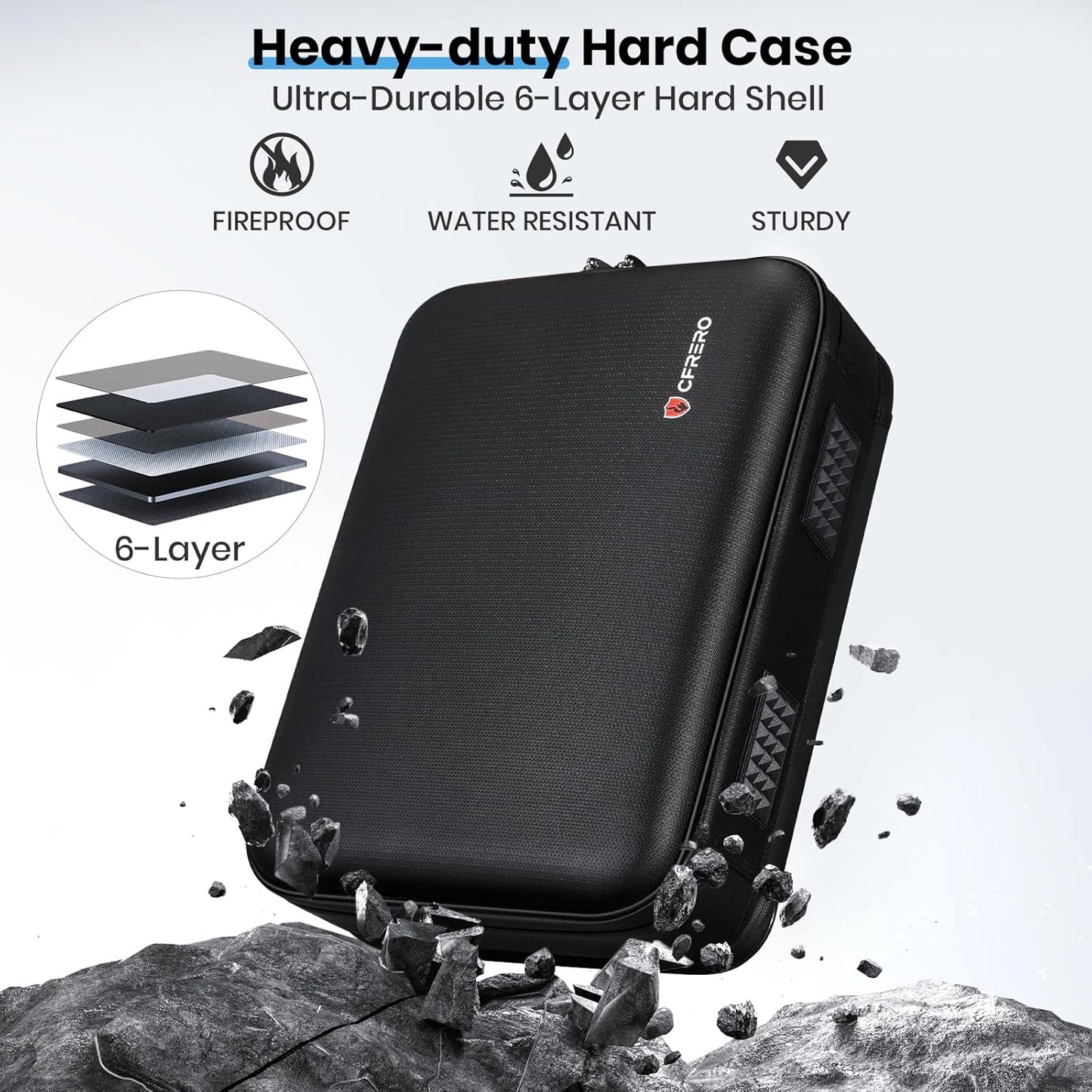 Fireproof Document Box Double-Zip, Hard-shell Waterproof Fire Proof Bag with Lock & File Folder, Portable Safe Organizer for Home Office Documents, Important Valuables Storage, Travel/Emergency Carry