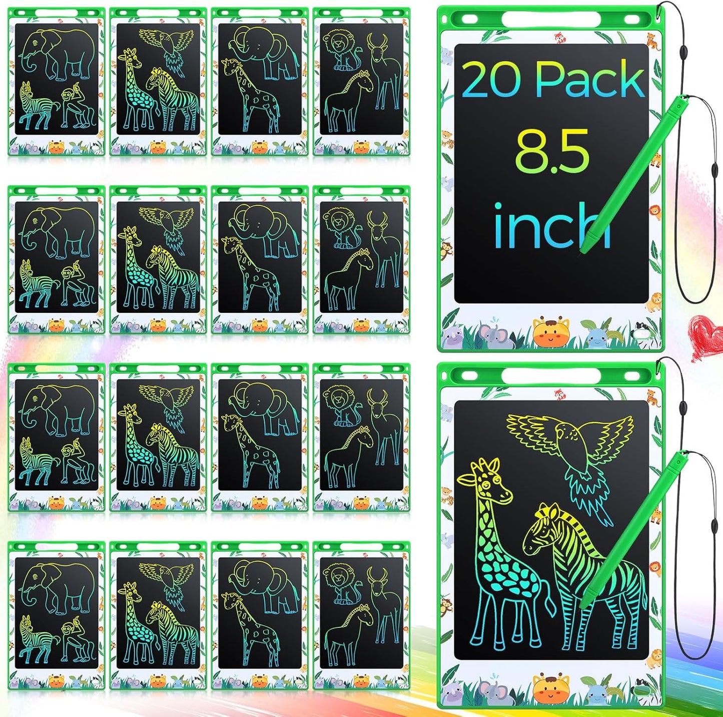 Zhehao 20 Pack LCD Writing Board for Adults, 8.5 Inches Doodle Jungle Animals Reusable Scribbler Board Screen Drawing Pad Erasable Painting Pads Educational Toy for Adults