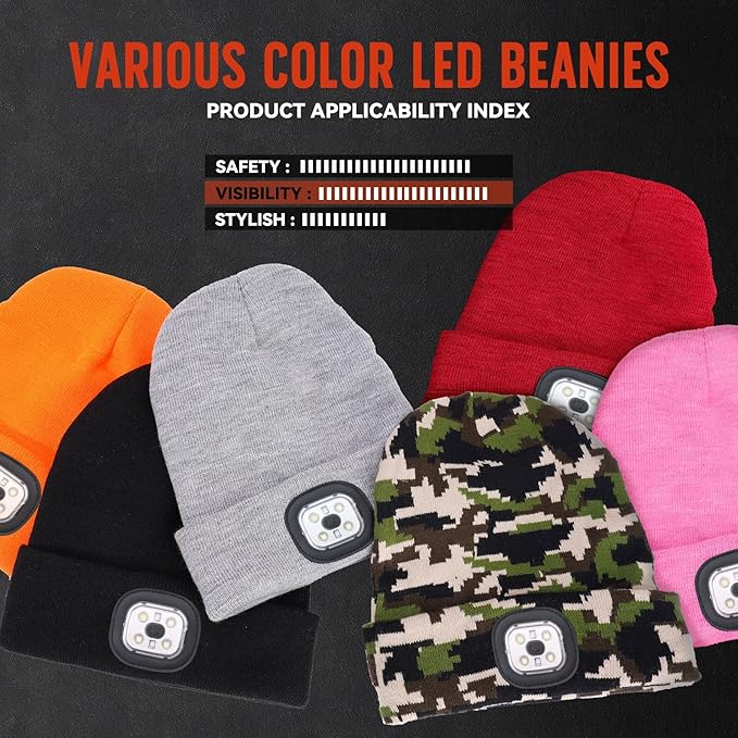 Gifts for Men, Rechargeable Bluetooth Music Unisex Beanie Hat with Light, Stocking Stuffers for Women, Birthday Gifts for Men, for Him, Orange