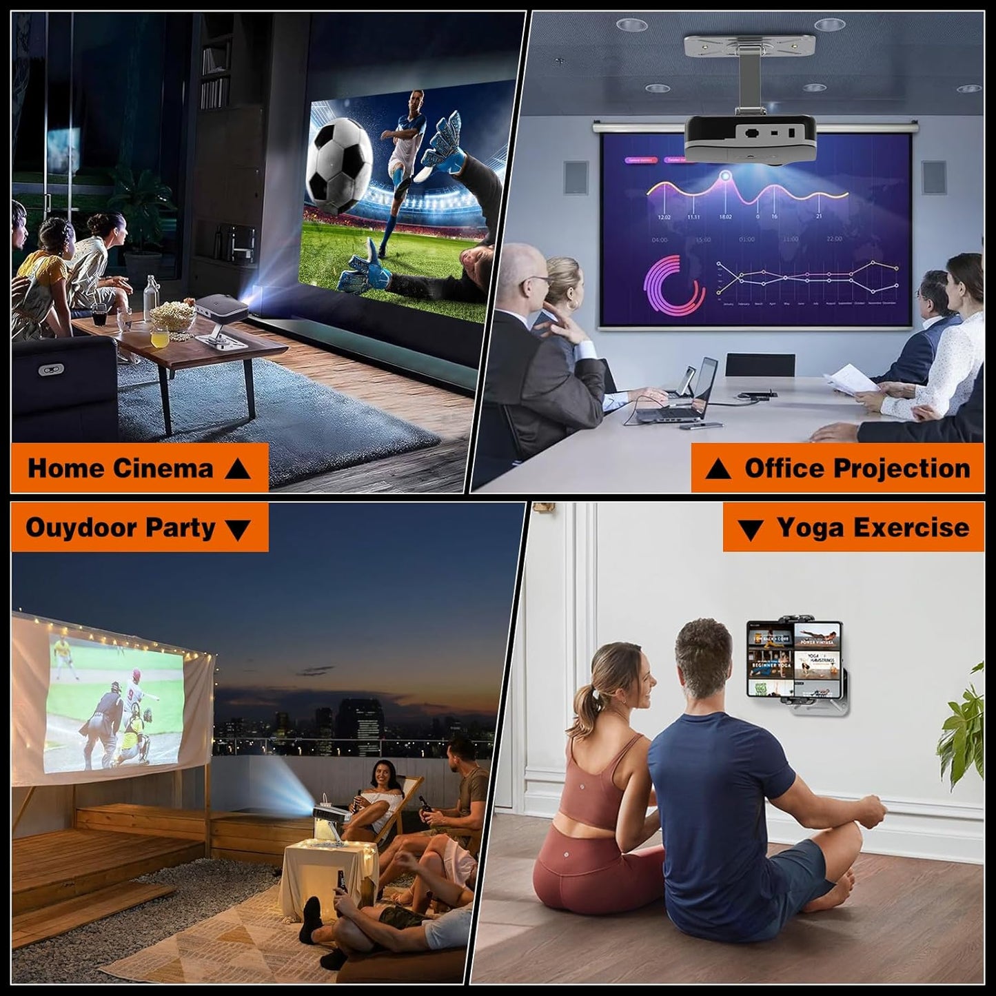 3-in-1 Projector Stand – Desk, Wall and Ceiling Mount with 1/4-Inch Thread, Foldable, Easy Setup, Height Adjustable and 360-degree Rotation Compatible with Most Projectors for Home, Office