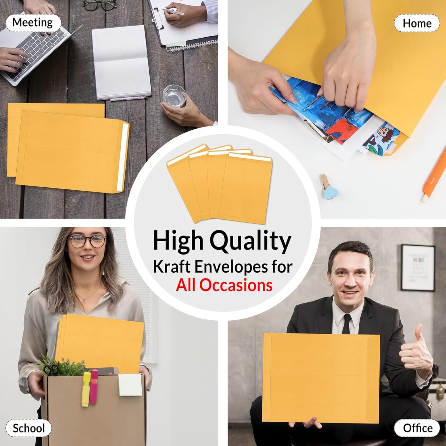 SUNEE 9x12 Envelopes Self-Seal Catalog Mailing Envelopes -100 Count, Ultra Strong Quick-Seal, 9x12 inch Brown Kraft Manila Envelopes Security Envelopes