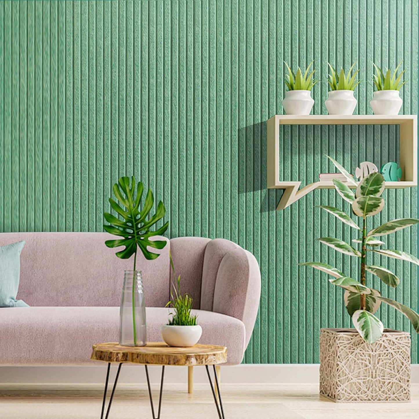 Large Cork Board for Office, 8 Pack Felt Wall Tiles with Slat Wall Paneling and Safe Removable Adhesive Tabs, Felt Bulletin Board Pin Board Cork Boards for Walls (Sage Green)