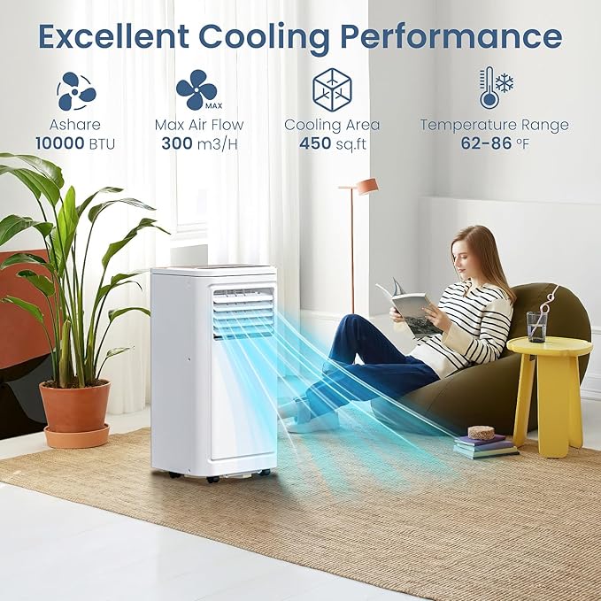 ZAFRO Portable Air Conditioners, 10000 BTU, 3 in 1 Portable AC Unit with Window Kits, Fan & Dehumidifier Modes, Cools up to 450 Sq.Ft, LED Display/Remote Control, 24H Timer for Living Room, Bedroom