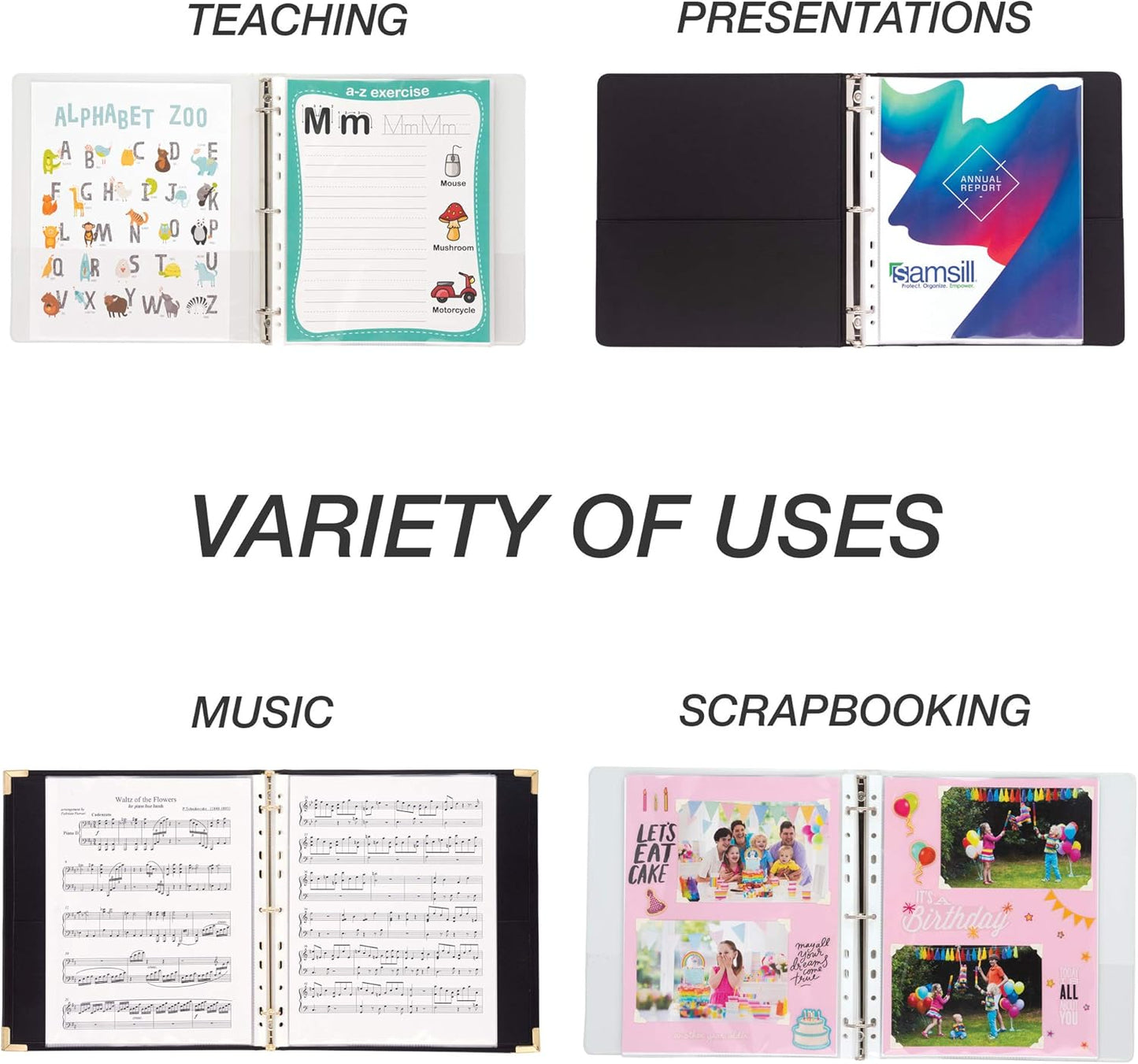 Samsill 50 Pack Standard Weight 11 Hole Clear Sheet Protectors, Acid Free Archival Safe, 8.5 x 11 inches, Top Loading