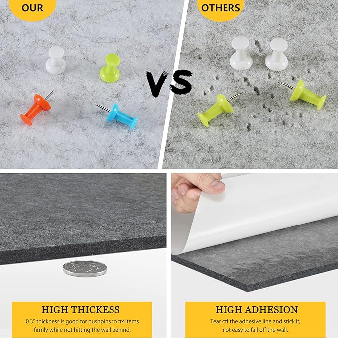 12" Large Bulletin Board with 30 Push Pins, Pack of 8 Hexagon Felt Pin Board Notice Boards for Home Office, Felt Wall Tiles for Photos Memos