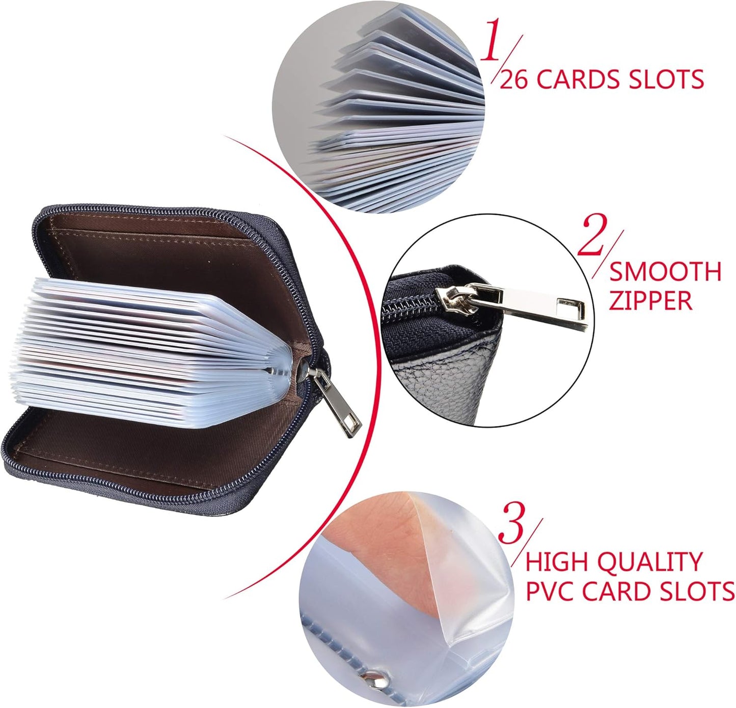 Easyoulife Genuine Leather Credit Card Holder Zipper Wallet With 26 Card Slots