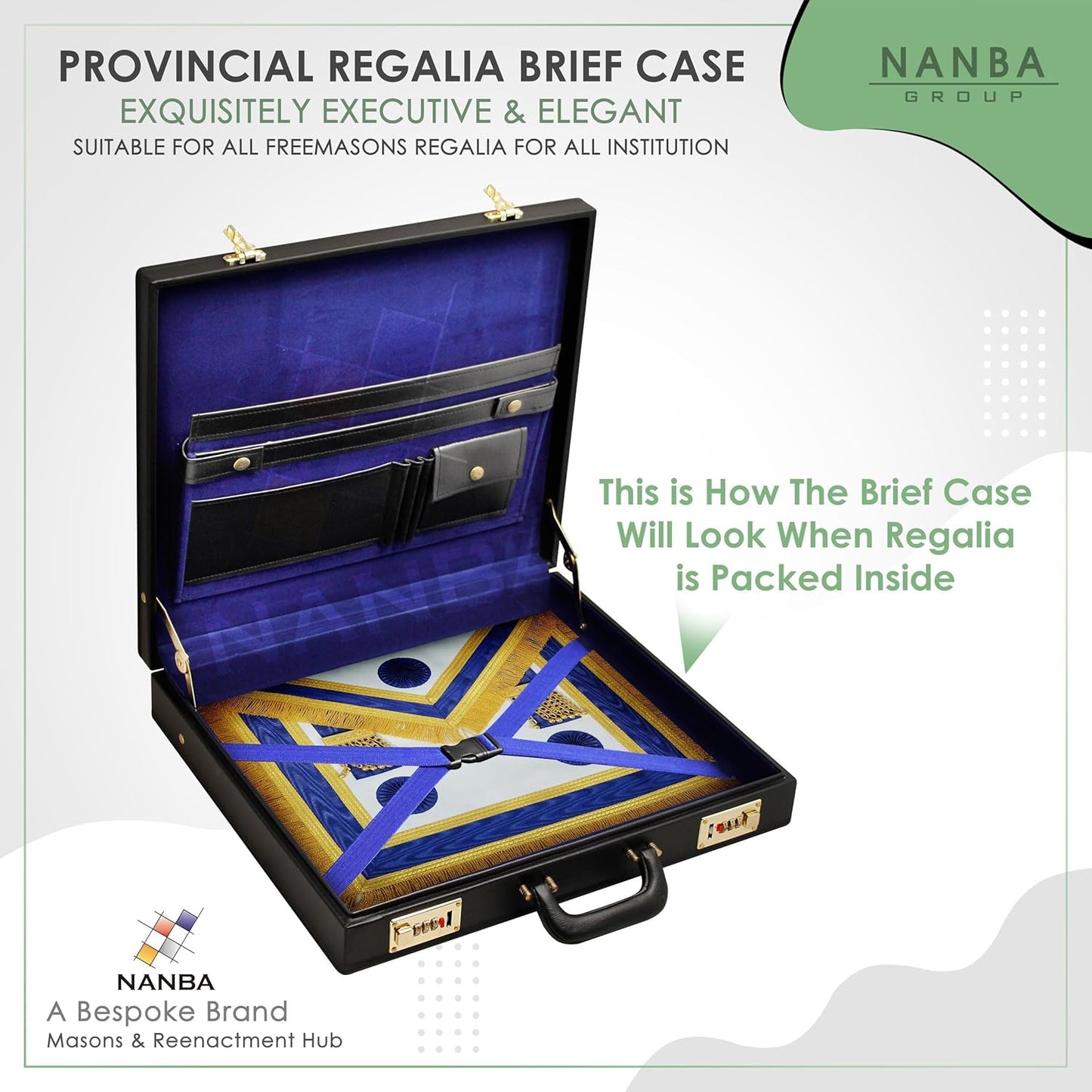Premium Masonic Regalia Apron Provincial Briefcase – Black Imitation Leather Hard Case with Gold Locks | Freemason Bags & Storage Cases (Provincial)