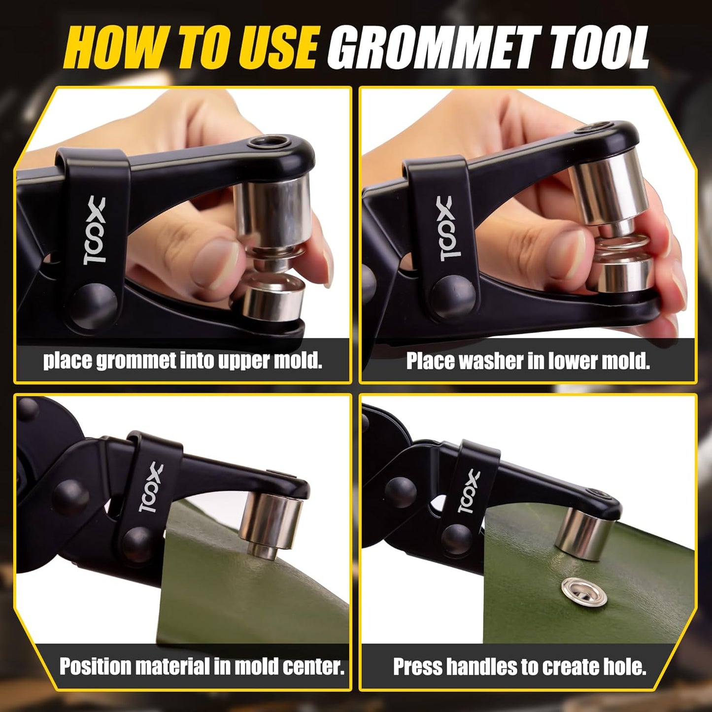 XOOL Grommet Tool Kit, 200PCS 3/8 inch 10mm Grommets, Leathercraft Punching Tool, for Canvas, Fabric, Tarps, and DIY Craft Projects