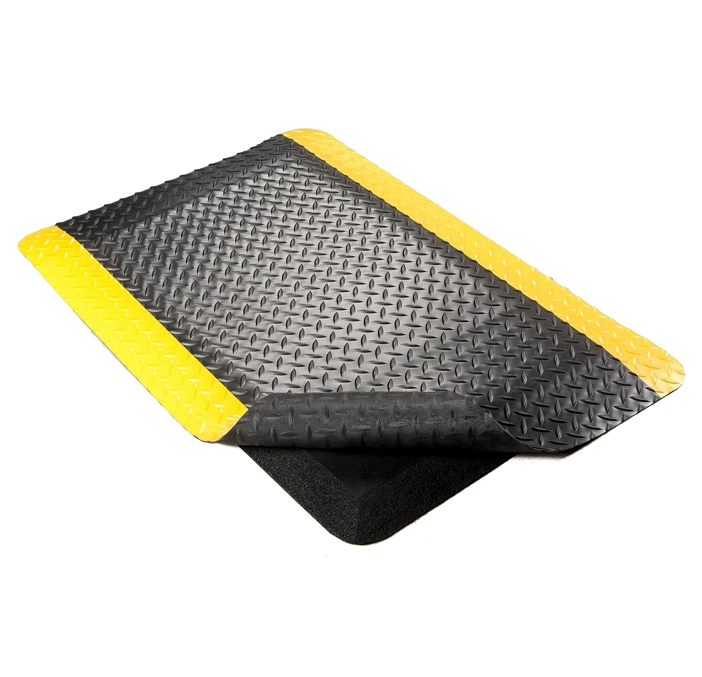 Wearwell 414.1516x4x27BYL Diamond-Plate SpongeCote UltraSoft Mat, 27' Length x 4' Width x 15/16" Thick, Black with Yellow