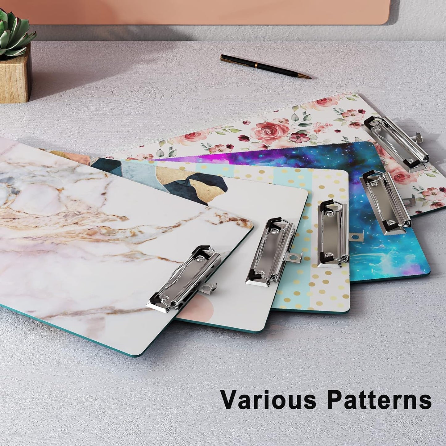 Cute Clipboard Wood Design Decorative A4 Letter Size Clipboards for Office, Standard Size 9" x 12.5" with Low Profile Metal Clip - Colorful Marble