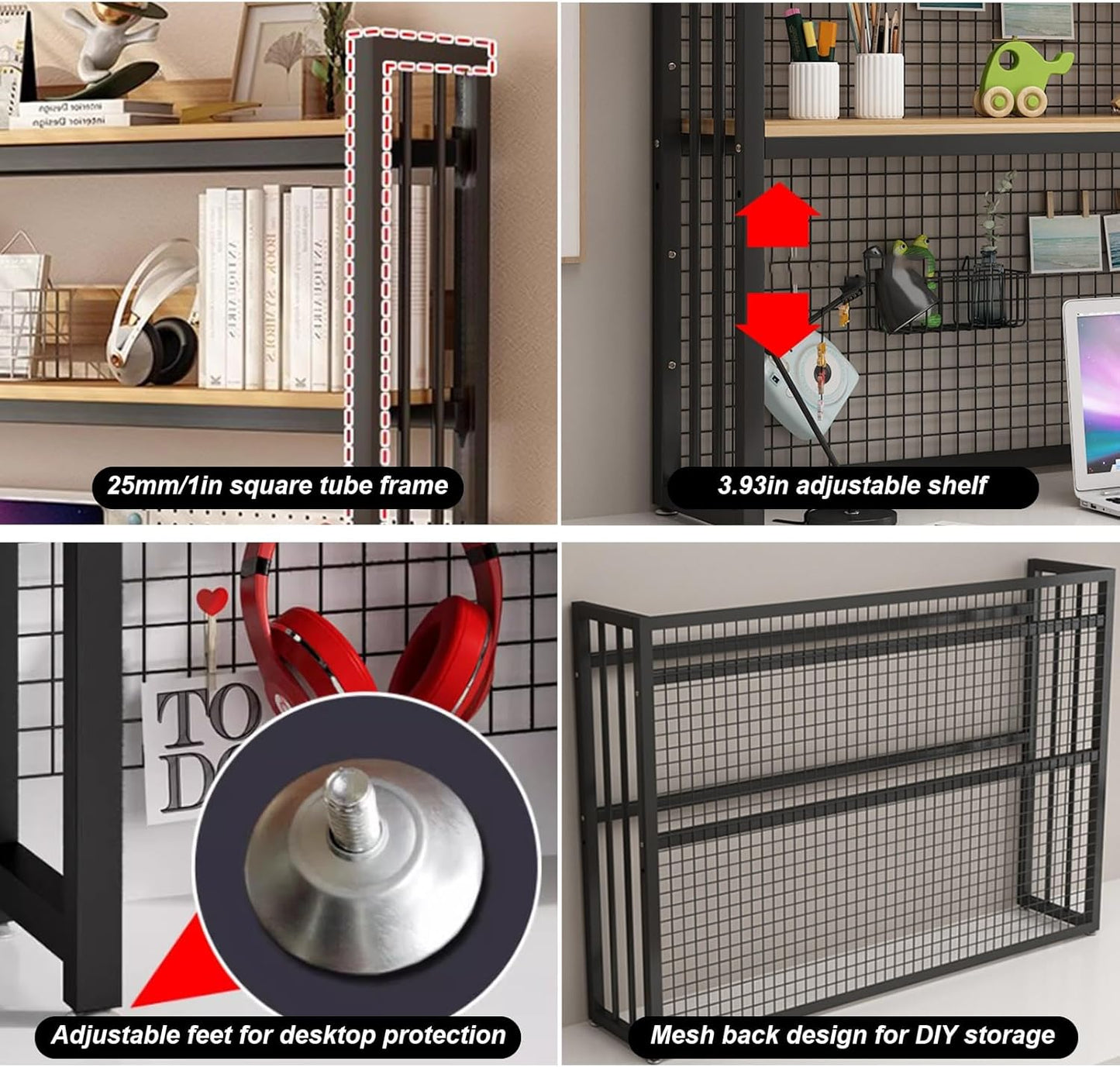 FPIGSHS Adjustable Desk Bookshelf Organizer Rack, Desktop Bookcase for Computer Desk,Office Supplies Organizers and Accessories Storage Display Shelf (E, 95cm)