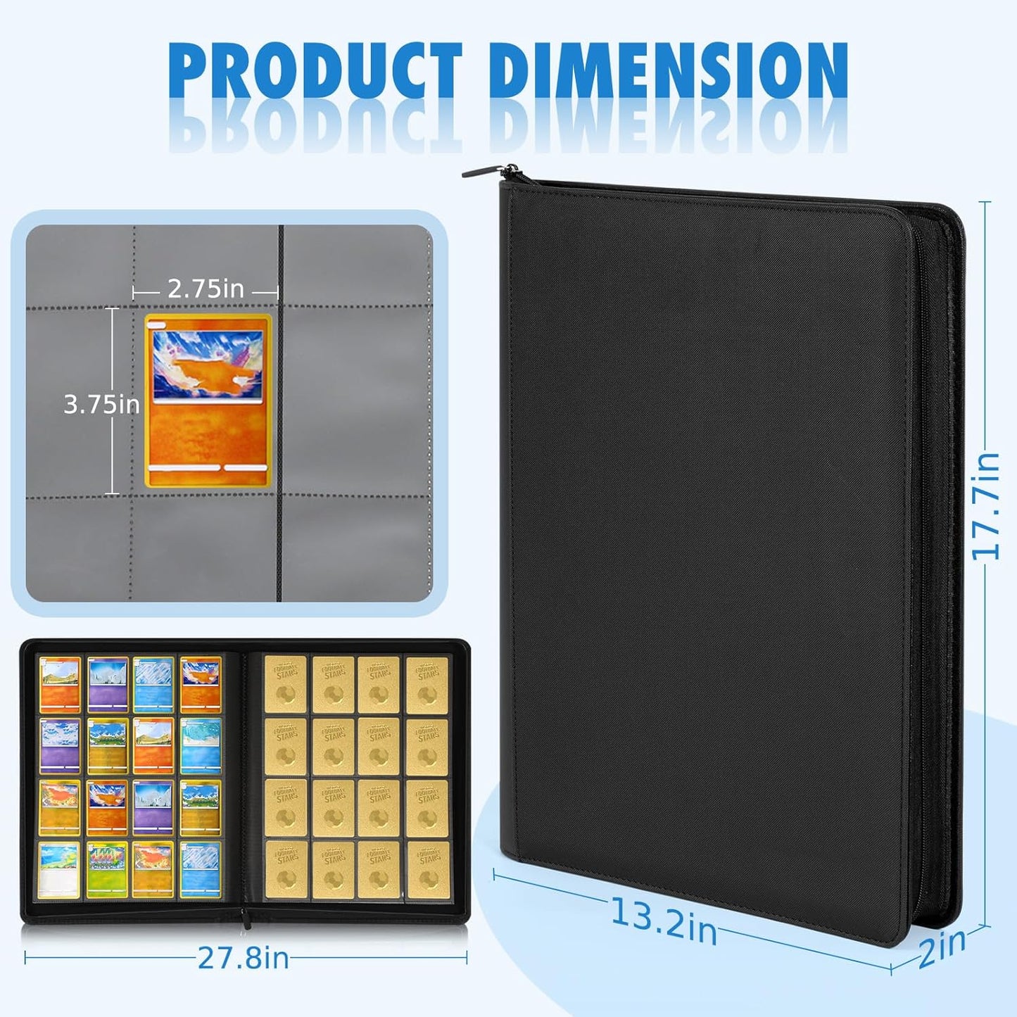 Card Binder, 1024 Pockets Trading Card Binder with Sleeves Card Organizer, 16 Pocket Sports Card Holder for Game Card, Baseball Football Basketball Cards (1024 Pockets)