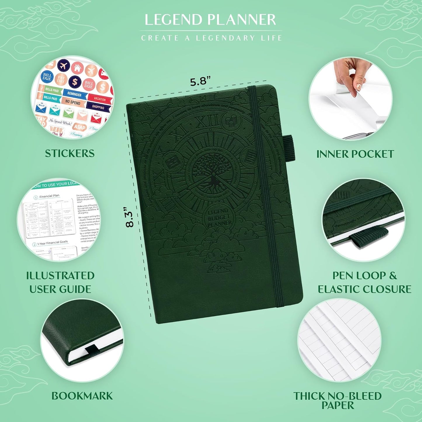 Legend Budget Planner – Financial Organizer Book. Money Account & Expense Tracker Notebook Journal for Household Monthly Budgeting (Dark Green)