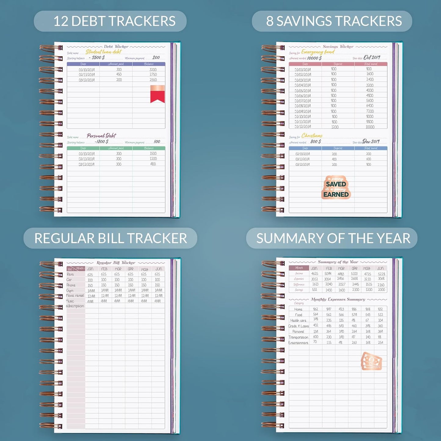 GoGirl Budget Planner & Monthly Bill Organizer – Monthly Financial Book with Pockets. Expense Tracker Notebook Journal, Compact (Dark Teal)