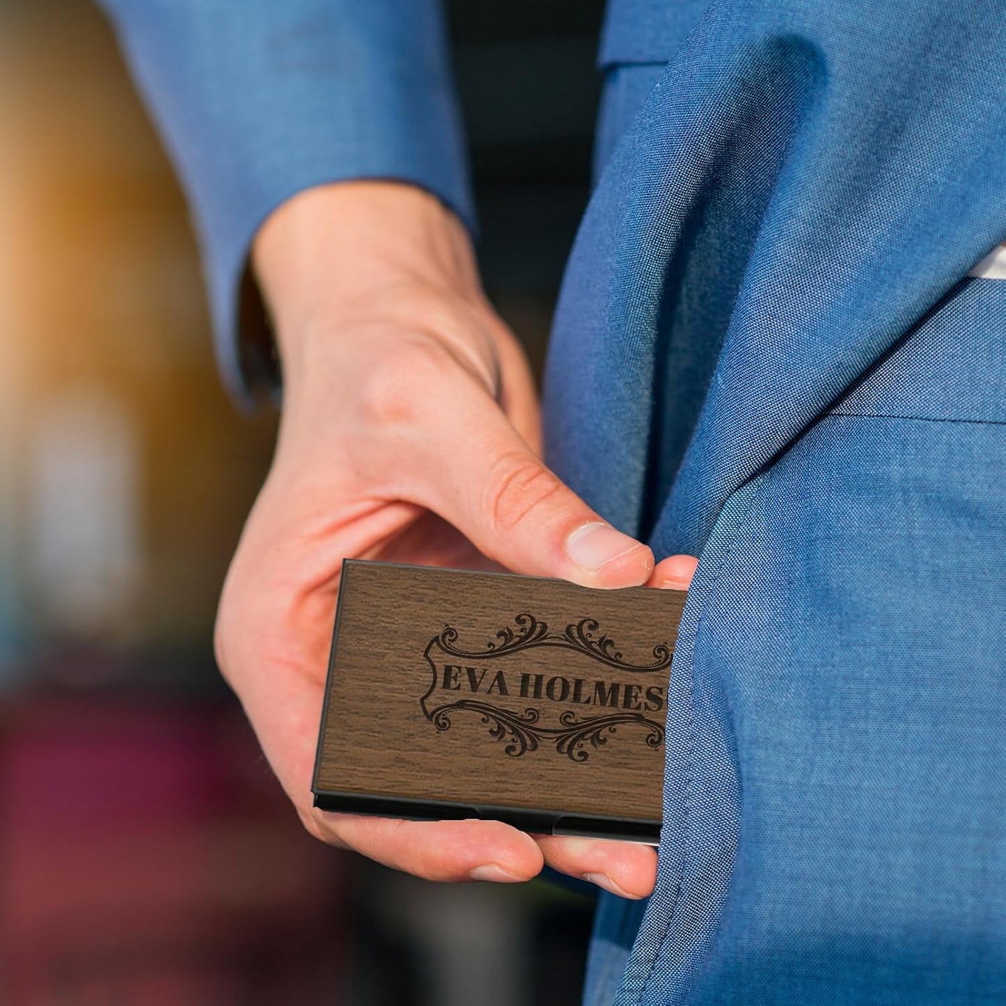 Taikuri Custom Business Card Holder Personalized Engraved Wooden Business Card Case Holder Customized Your Text/Logo for Women/Men as Business/Unique Gift