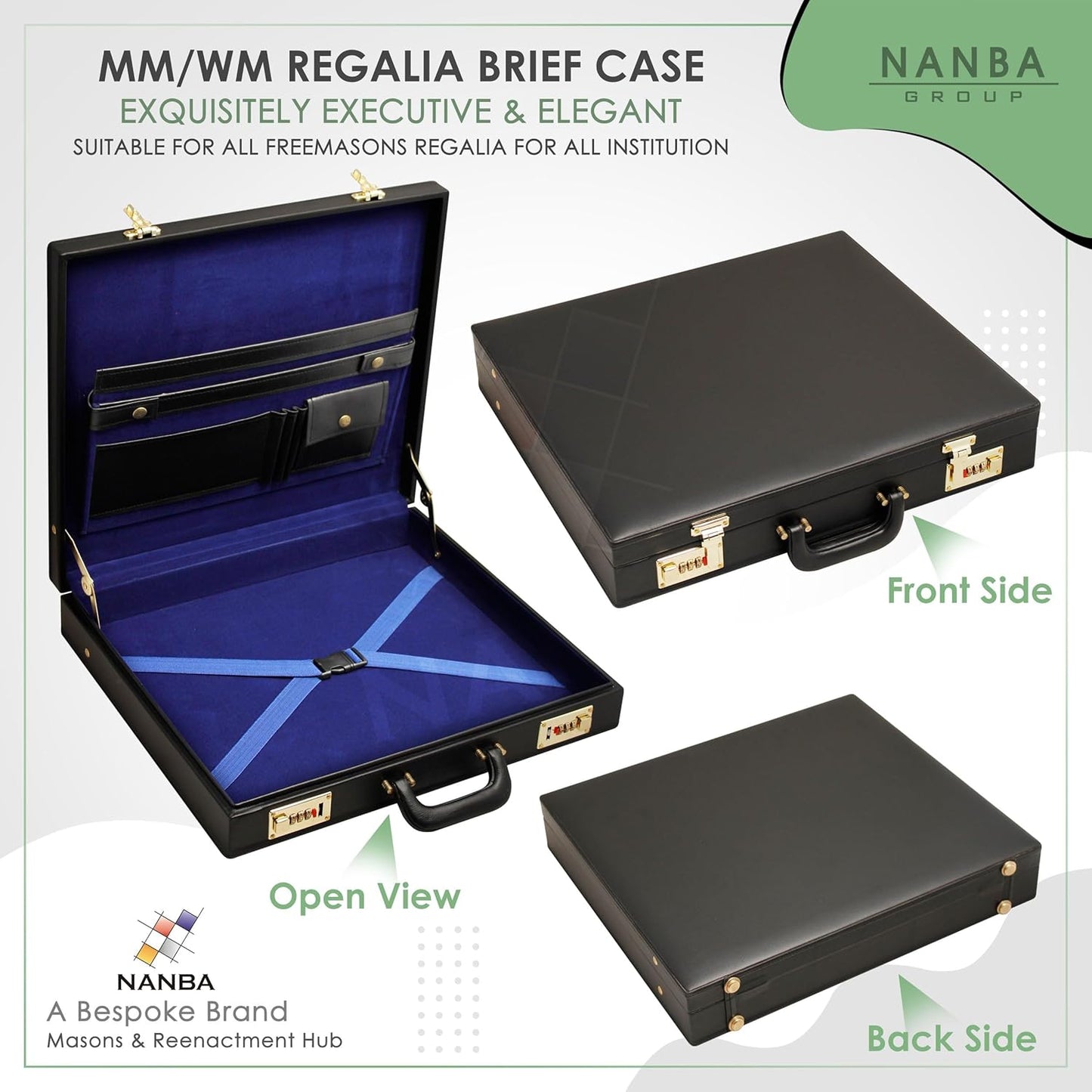 Premium Masonic Regalia Master Mason & Paster Master Mason MM/WM Briefcase – Black Imitation Leather Hard Case with Gold Locks | Freemason Bags & Storage Cases (MM/WM)