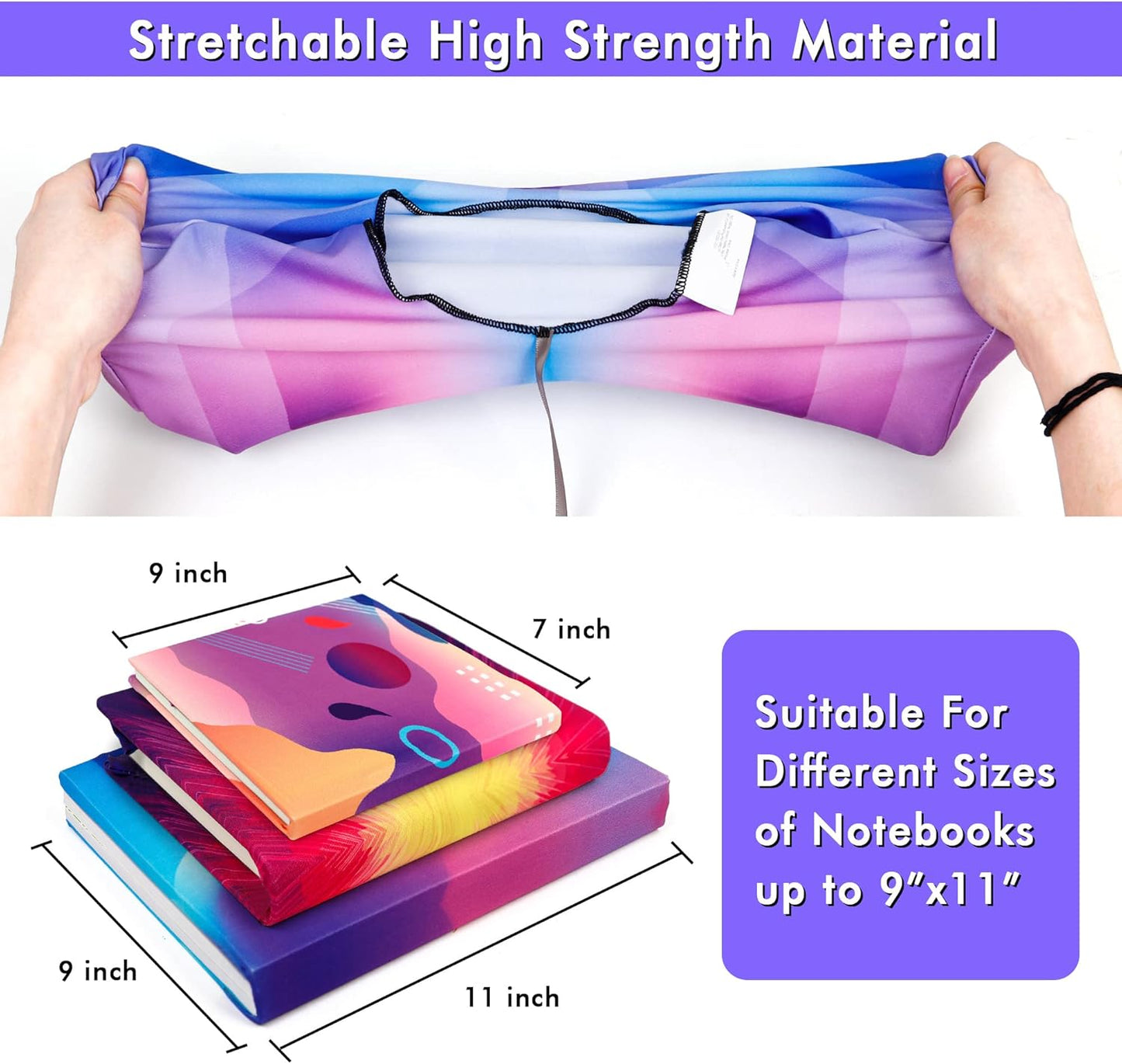 Feela 8 Pack Stretchable Jumbo Fabric Book Covers - Washable Durable Reusable Nylon for Hardcover Textbooks Notebooks up to 9"x11" - 8 Neon Patterns