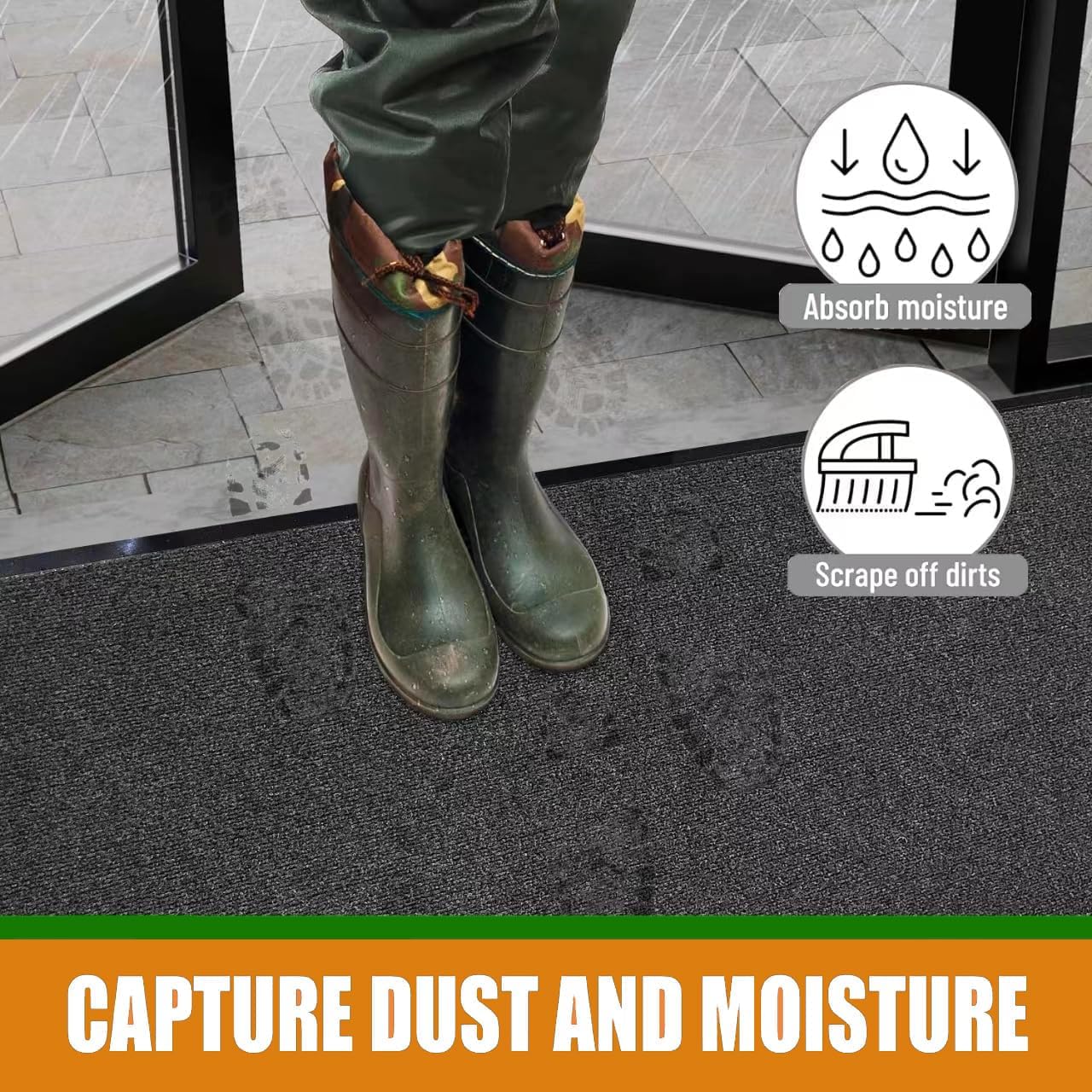 Front Door Mat, 3' x 5' Extra Large Commercial Industrial Rug Heavy Duty Outdoor Indoor Entryway Doormat Low Profile Welcome Entry Door Mat Non Slip Backing for Entrance Home Office,Black